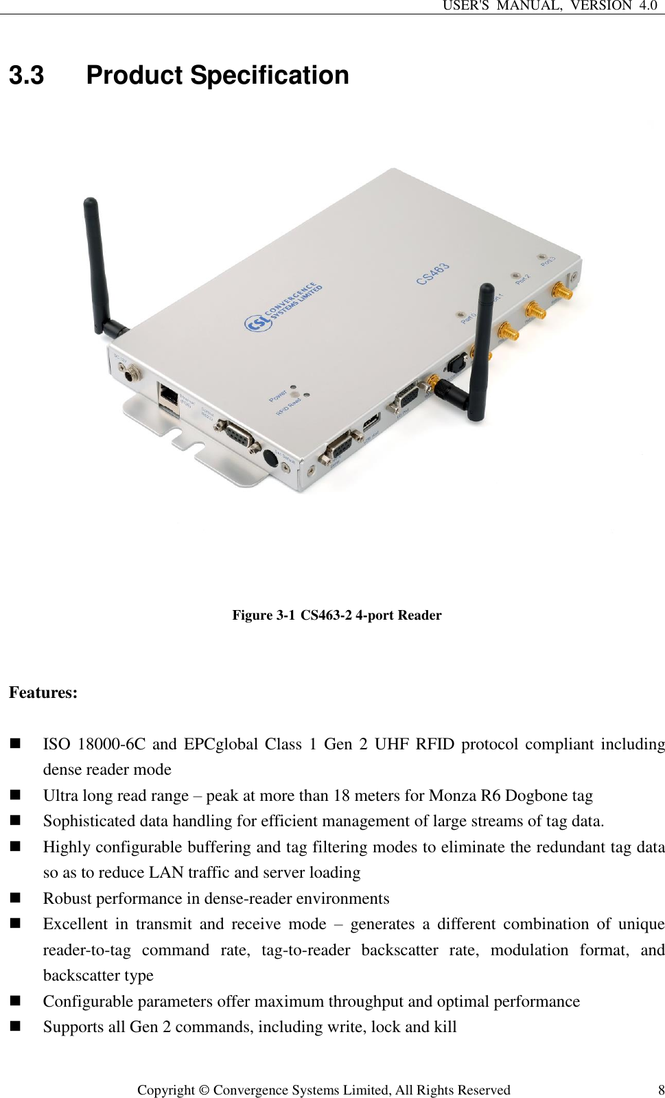 Page 8 of Convergence Systems CS463C1GEN2 RFID Reader User Manual CSL CS101 2 EPC Class 1 Gen 2 RFID Handheld Reader