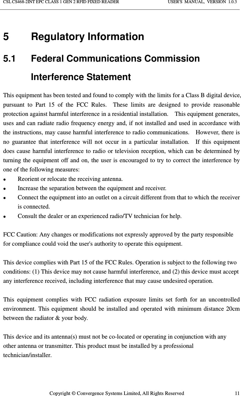 Page 11 of Convergence Systems CS468INTC1GEN2 RFID Reader User Manual User  Manual