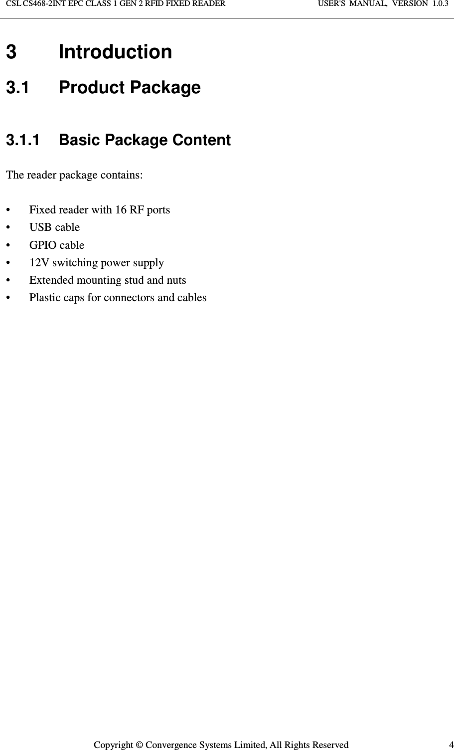 Page 4 of Convergence Systems CS468INTC1GEN2 RFID Reader User Manual User  Manual