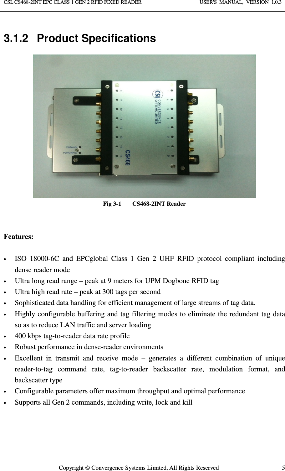 Page 5 of Convergence Systems CS468INTC1GEN2 RFID Reader User Manual User  Manual