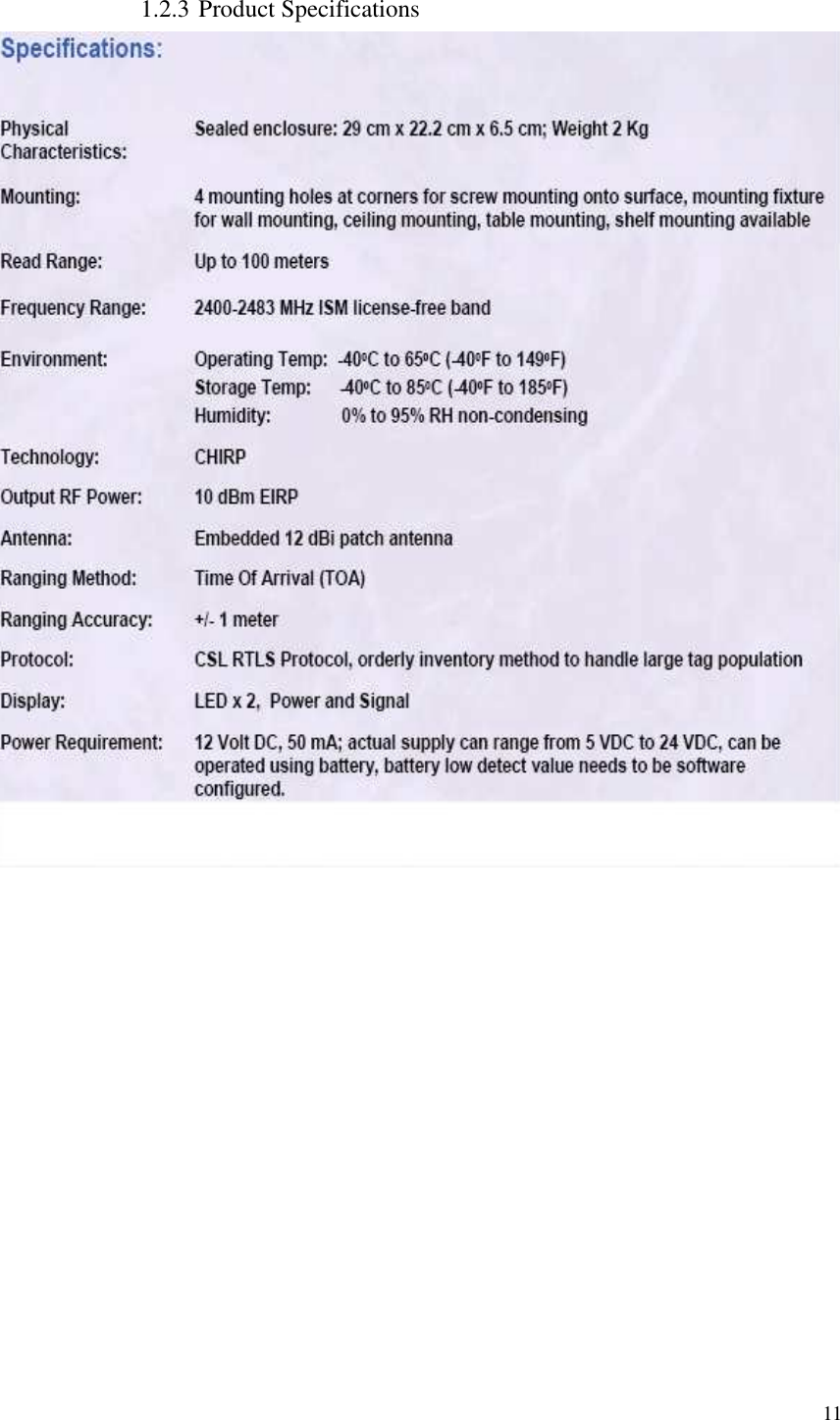   11  1.2.3 Product Specifications   