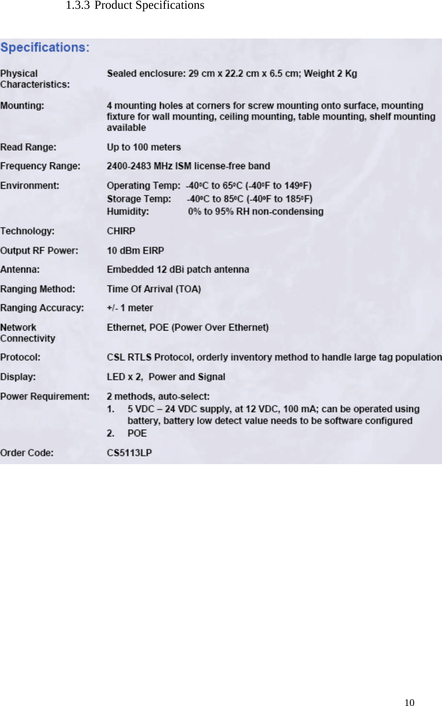  10 1.3.3 Product Specifications     