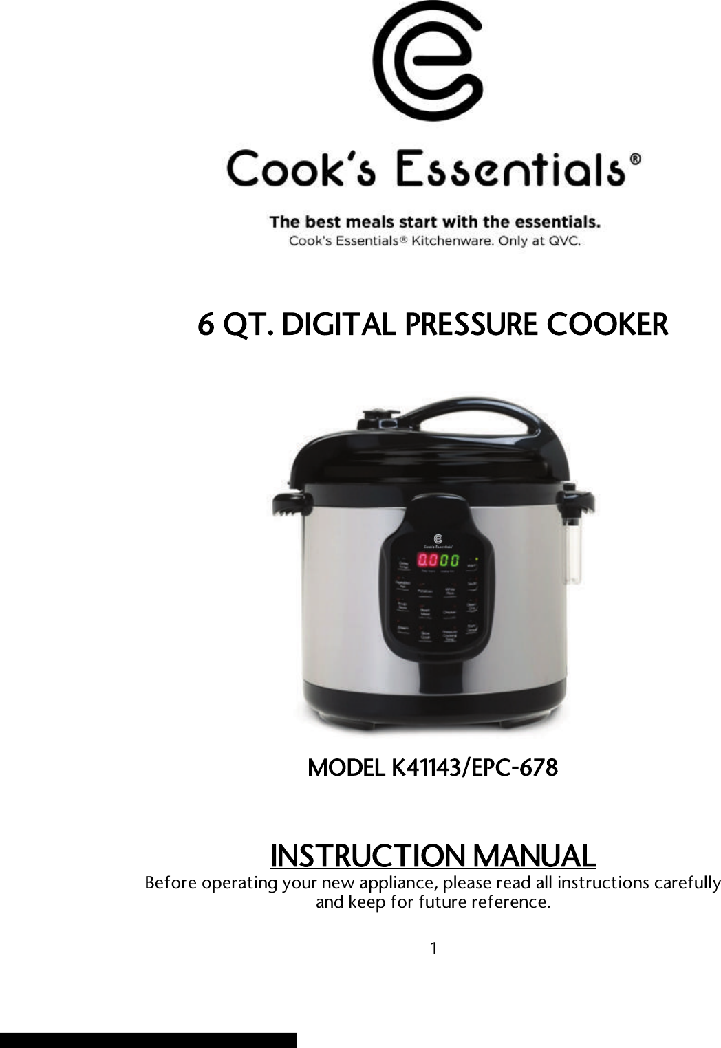 Cooks Essentials 99700 Pressure Cooker Manual, PDF