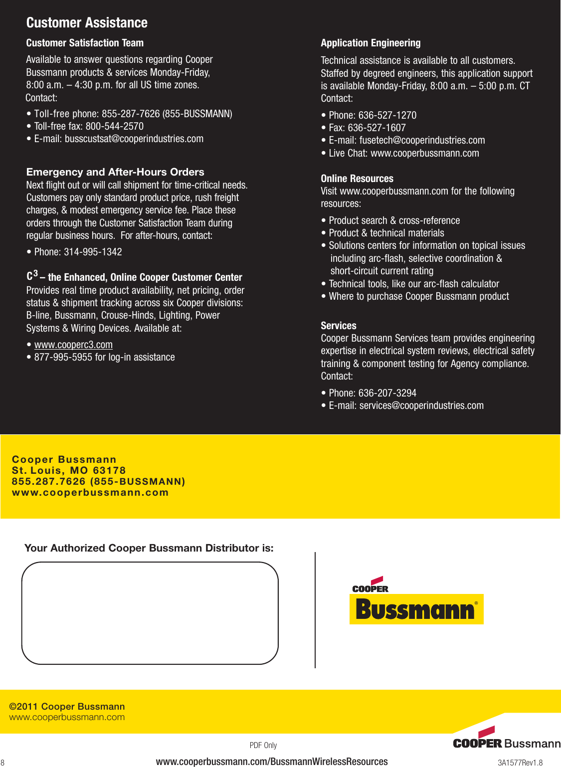 Page 8 of 8 - Cooper-Bussmann Cooper-Bussmann-Bu-905U-L-T-Users-Manual- BUS_Ele_IS_3A1577_BU-905U-L-T_5.qxp  Cooper-bussmann-bu-905u-l-t-users-manual