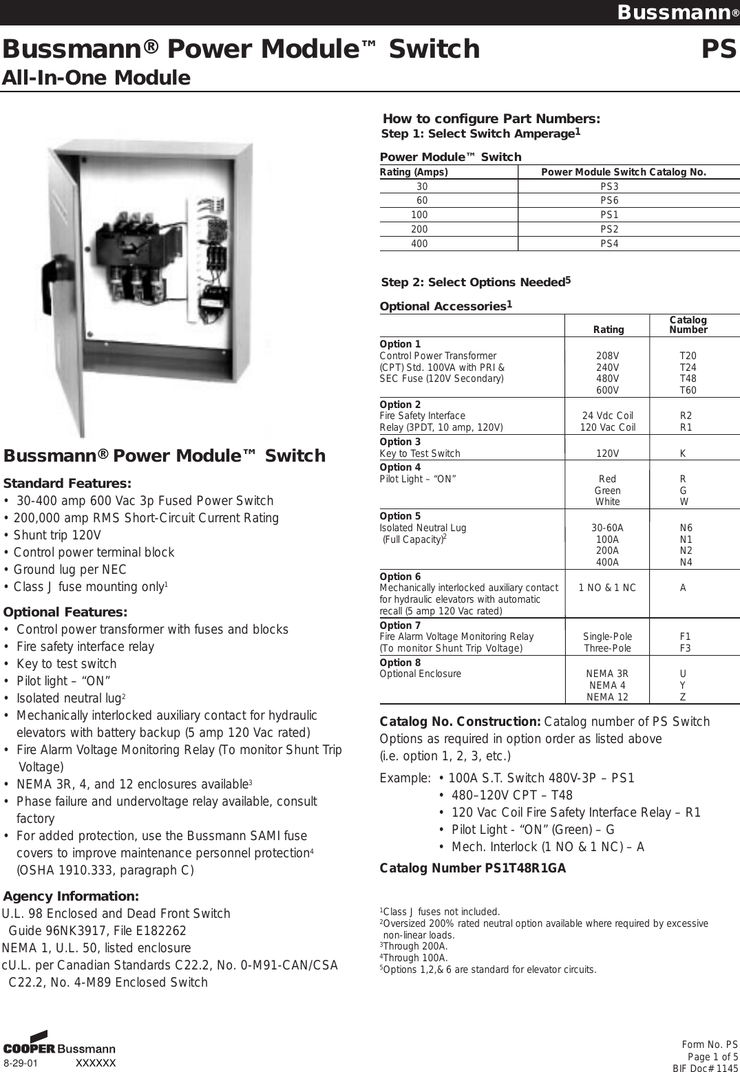 Page 1 of 5 - Cooper-Bussmann Cooper-Bussmann-Power-Module-Ps-Users-Manual- PS BIF#1145 (9/4/96) Cooper-bussmann-power-module-ps-users-manual
