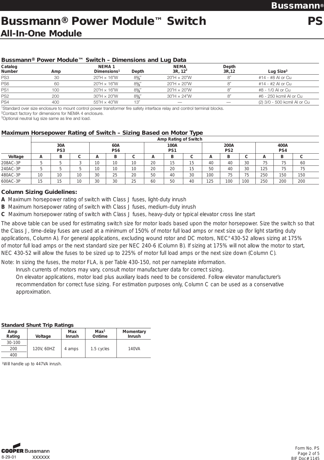 Page 2 of 5 - Cooper-Bussmann Cooper-Bussmann-Power-Module-Ps-Users-Manual- PS BIF#1145 (9/4/96) Cooper-bussmann-power-module-ps-users-manual