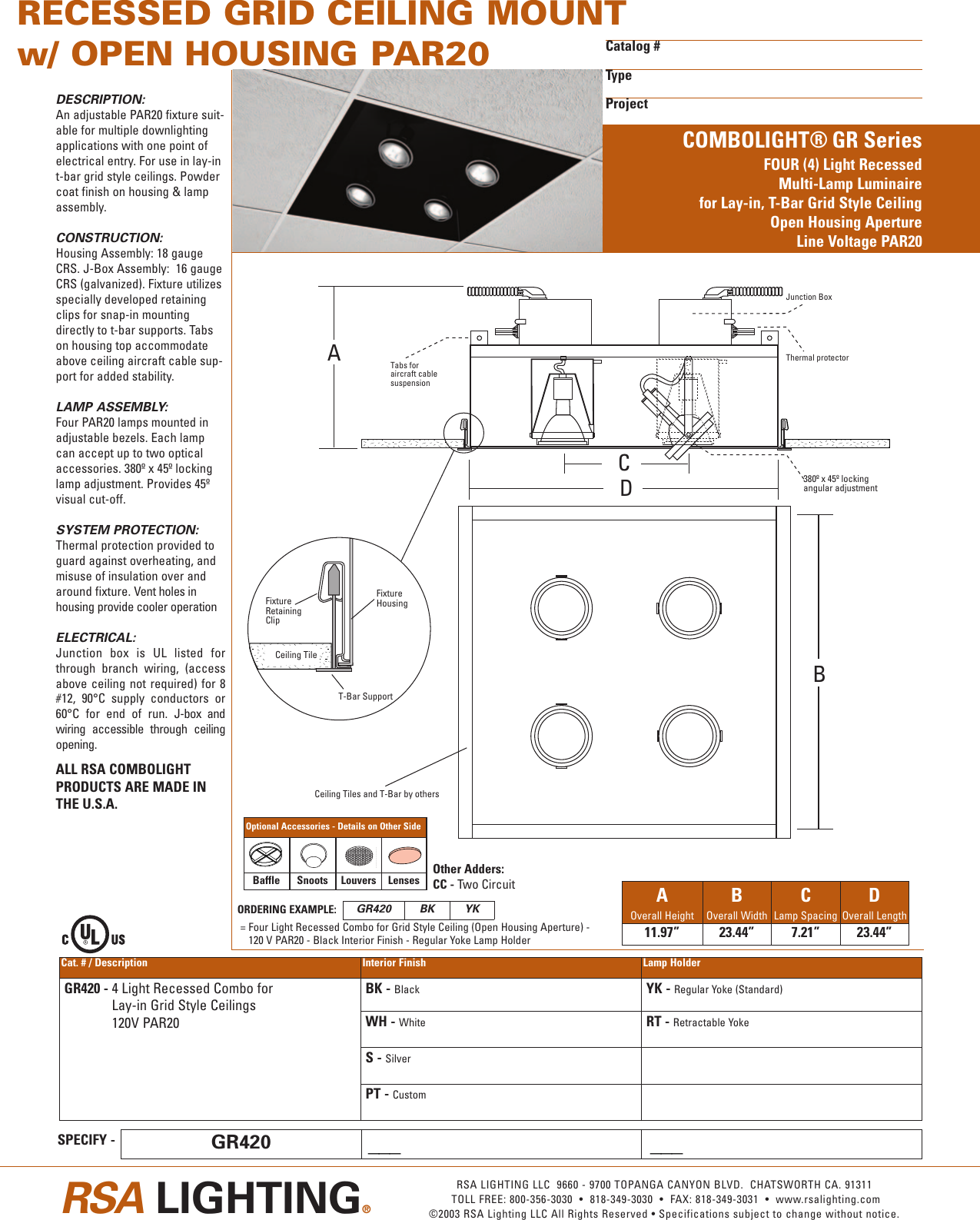 Cooper Lighting Combolight Gr420 Users Manual Ar111 Trim