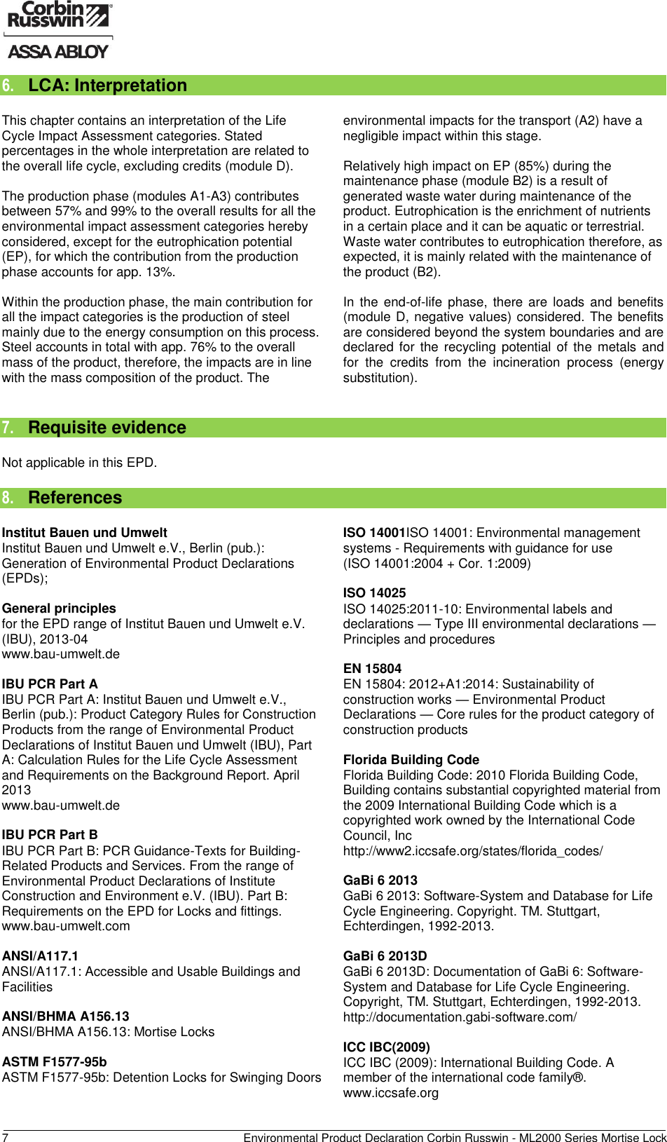 Page 8 of 11 - Corbin Russwin  ML2000 Series Mortise Lock - Environmental Product Declaration (EPD) 127.1 ASSA ABLOY Mr EPD ML2000Series