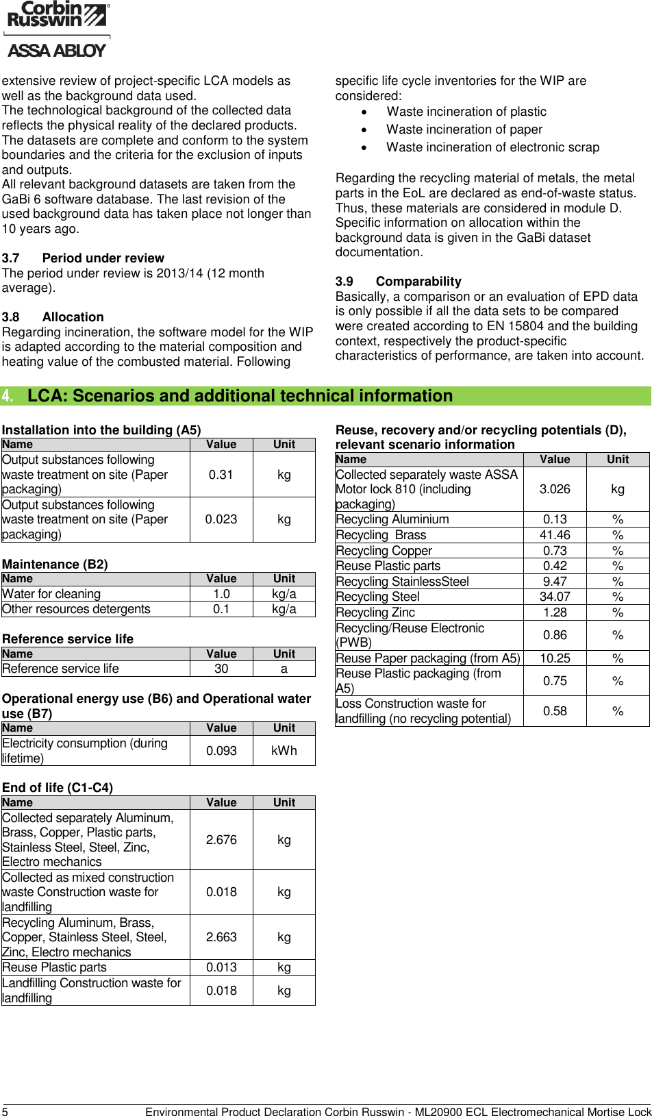 Page 6 of 11 - Corbin Russwin  ML20900 ECL Electromechanical Mortise Lock - Environmental Product Declaration (EPD) 141.1 ASSA ABLOY Mr EPD