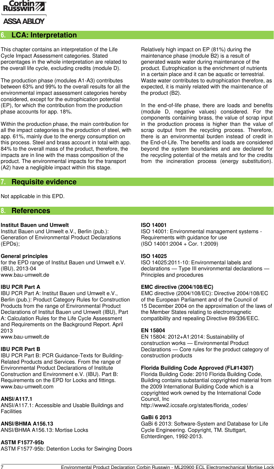 Page 8 of 11 - Corbin Russwin  ML20900 ECL Electromechanical Mortise Lock - Environmental Product Declaration (EPD) 141.1 ASSA ABLOY Mr EPD