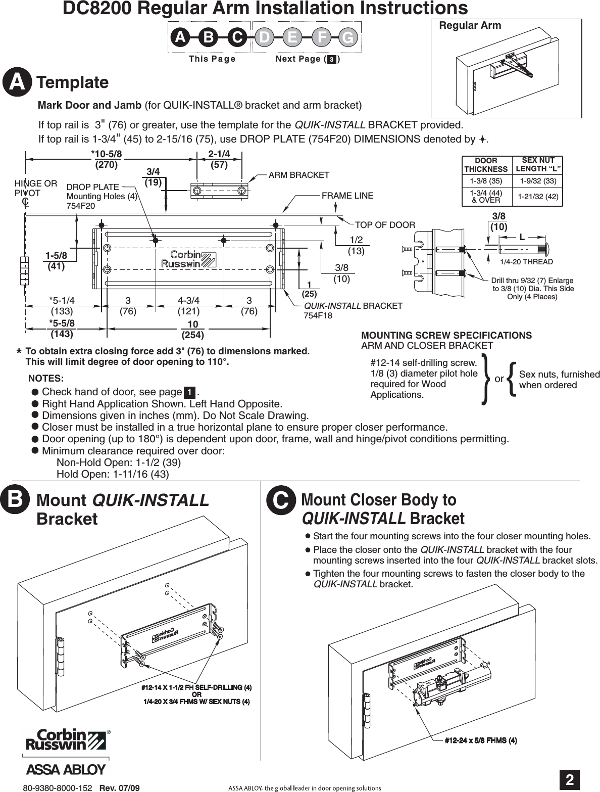 Page 2 of 8 - Corbin Russwin 80-9380-8000-152 DC8200, DC8210, DC8220 Regular, Parallel Or Top Jamb Mount