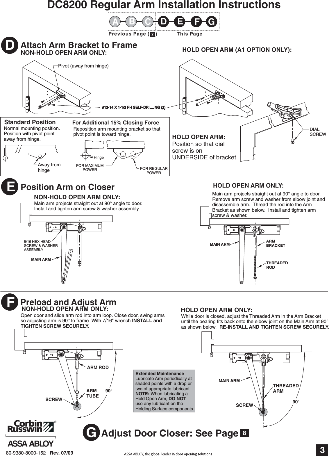 Page 3 of 8 - Corbin Russwin 80-9380-8000-152 DC8200, DC8210, DC8220 Regular, Parallel Or Top Jamb Mount