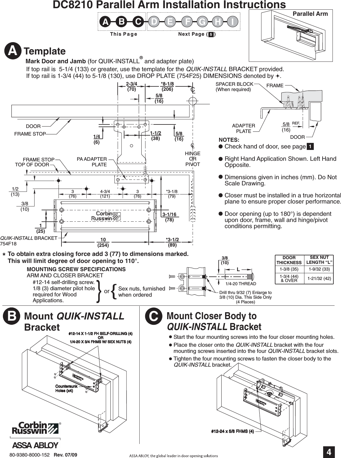 Page 4 of 8 - Corbin Russwin 80-9380-8000-152 DC8200, DC8210, DC8220 Regular, Parallel Or Top Jamb Mount