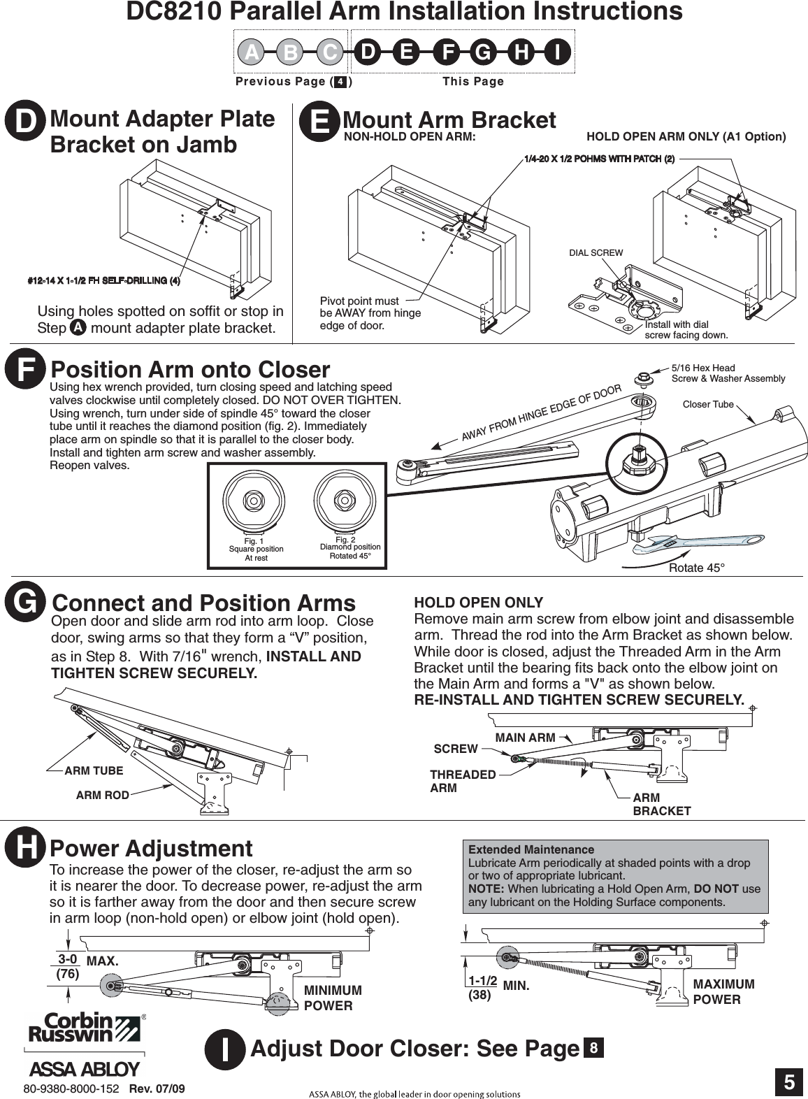 Page 5 of 8 - Corbin Russwin 80-9380-8000-152 DC8200, DC8210, DC8220 Regular, Parallel Or Top Jamb Mount