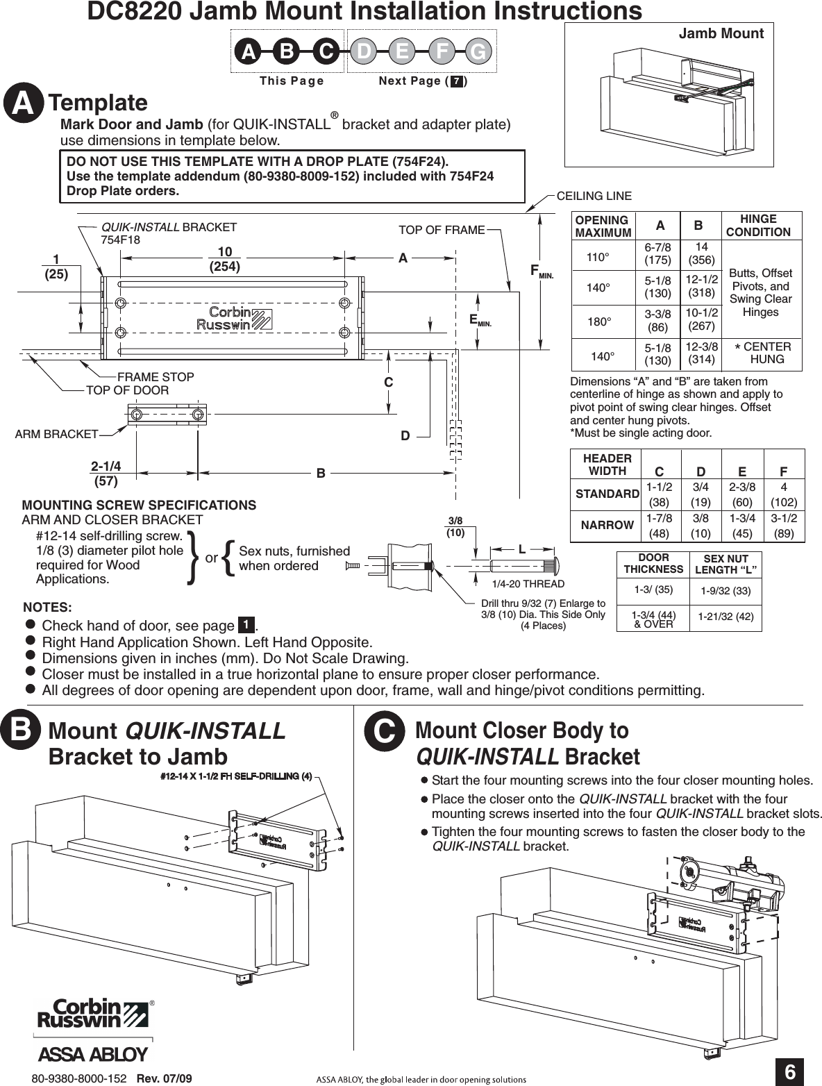 Page 6 of 8 - Corbin Russwin 80-9380-8000-152 DC8200, DC8210, DC8220 Regular, Parallel Or Top Jamb Mount