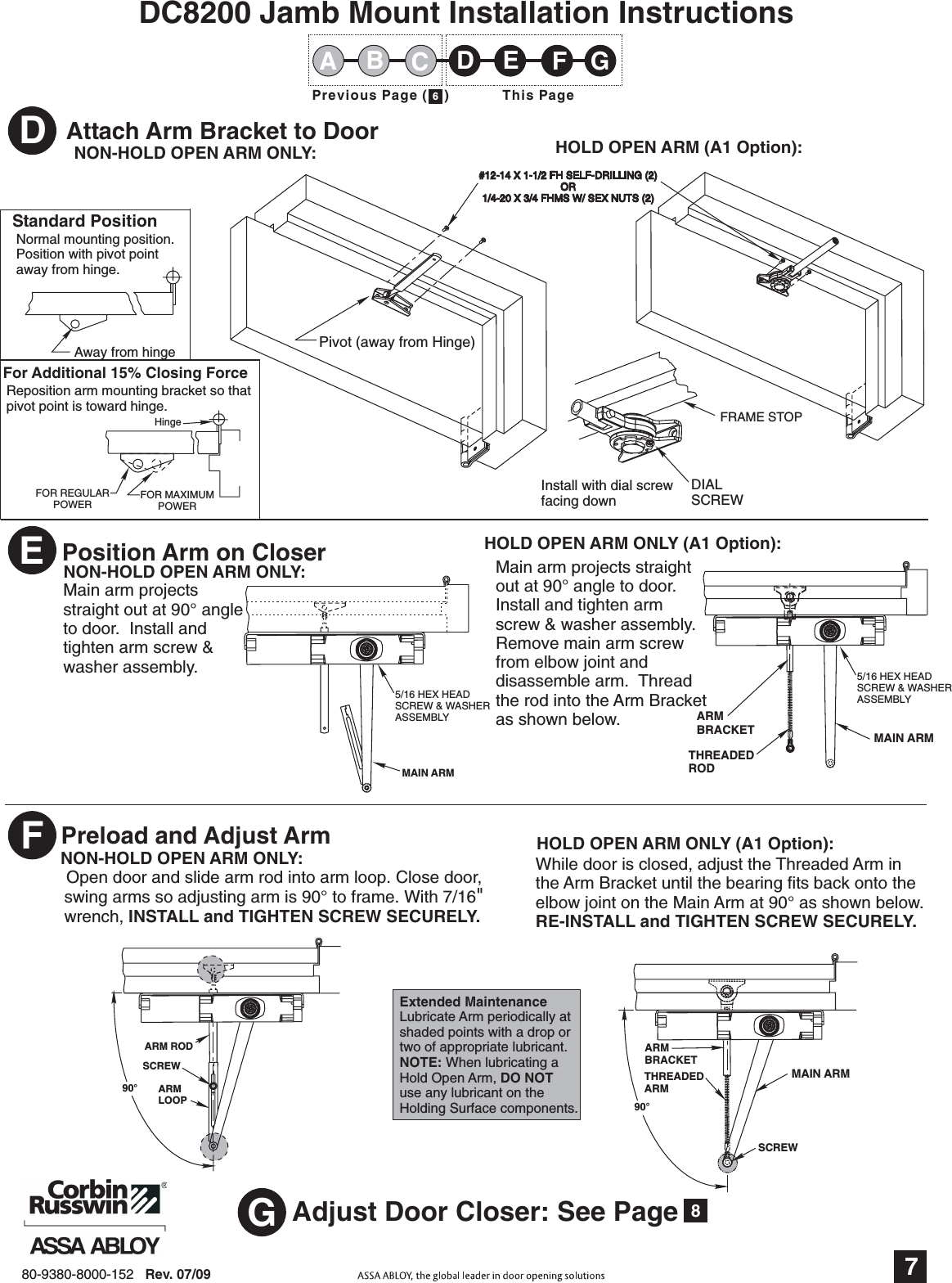 Page 7 of 8 - Corbin Russwin 80-9380-8000-152 DC8200, DC8210, DC8220 Regular, Parallel Or Top Jamb Mount