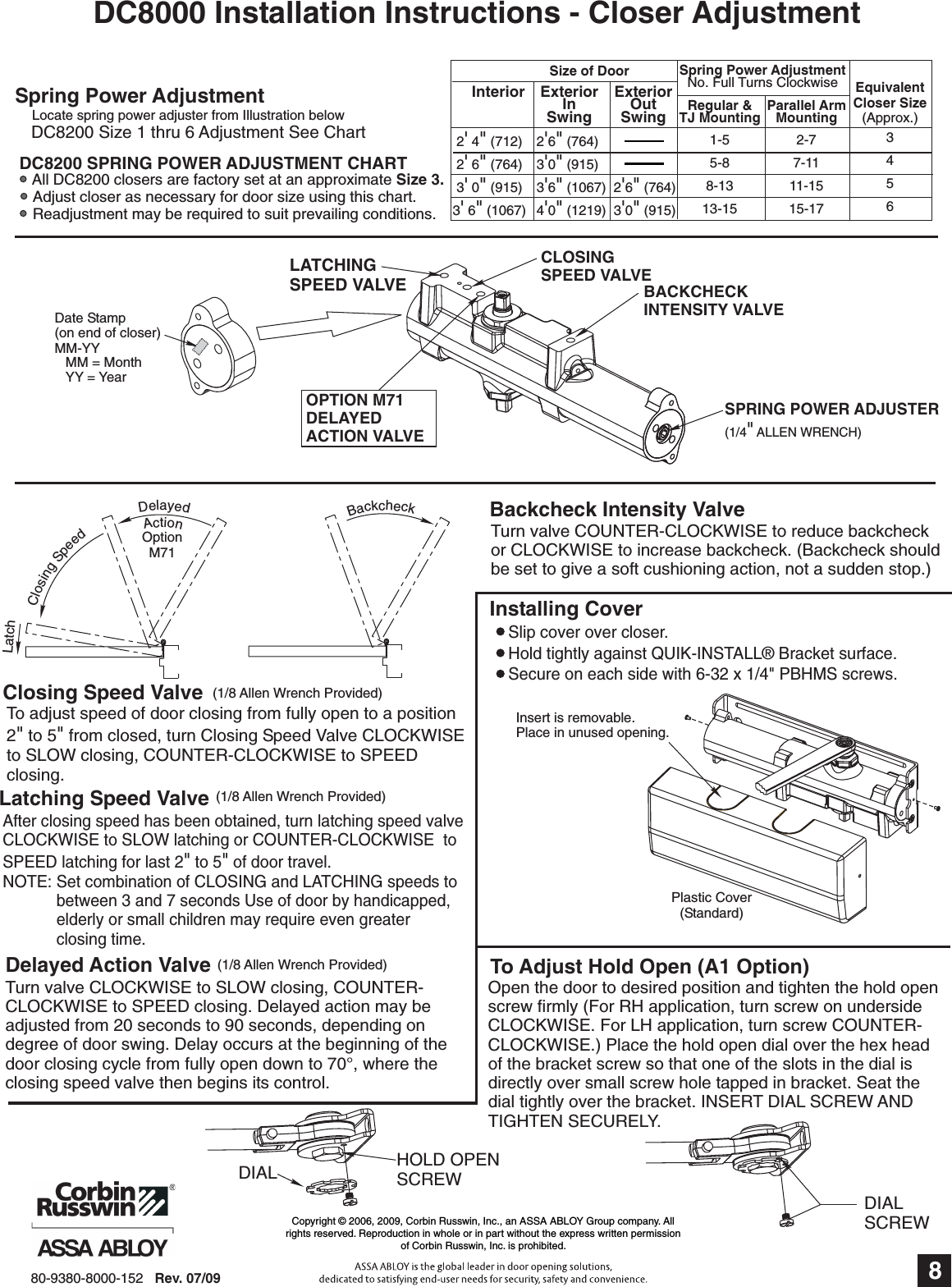 Page 8 of 8 - Corbin Russwin 80-9380-8000-152 DC8200, DC8210, DC8220 Regular, Parallel Or Top Jamb Mount