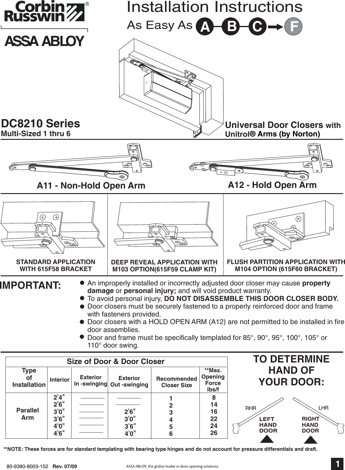 Page 1 of 5 - Corbin Russwin 80-9380-8003-152 DC8210 X Unitrol