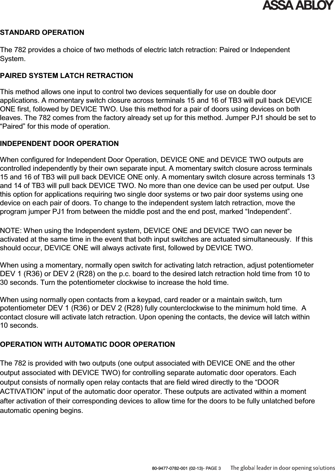 Page 3 of 8 - Corbin Russwin 80-9477-0782-001 (02-13) 782 Power Controller 80-9477-0782-00102-13782Power