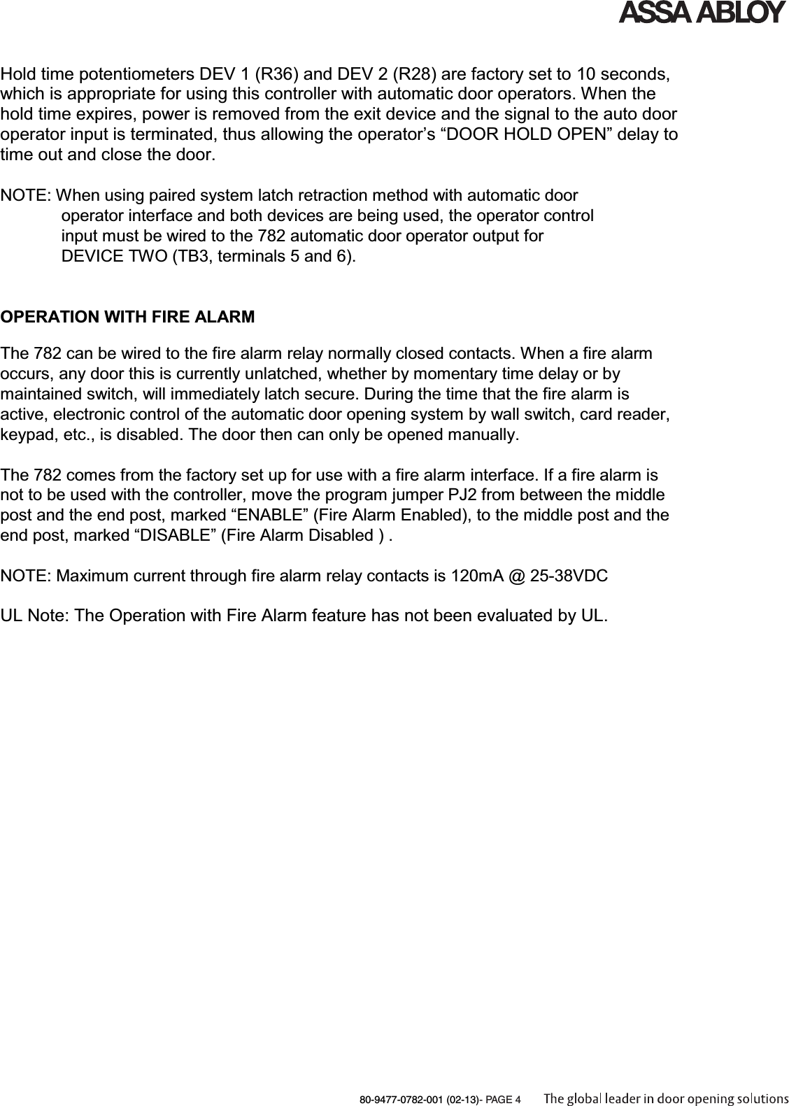 Page 4 of 8 - Corbin Russwin 80-9477-0782-001 (02-13) 782 Power Controller 80-9477-0782-00102-13782Power