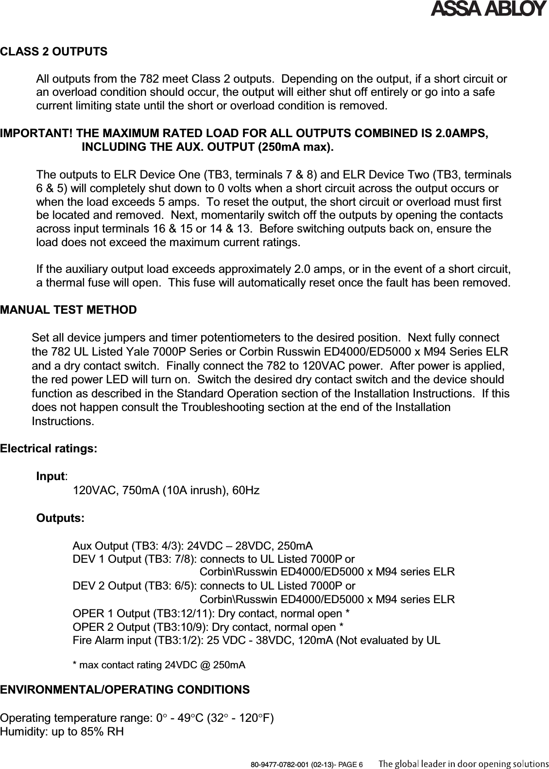 Page 6 of 8 - Corbin Russwin 80-9477-0782-001 (02-13) 782 Power Controller 80-9477-0782-00102-13782Power