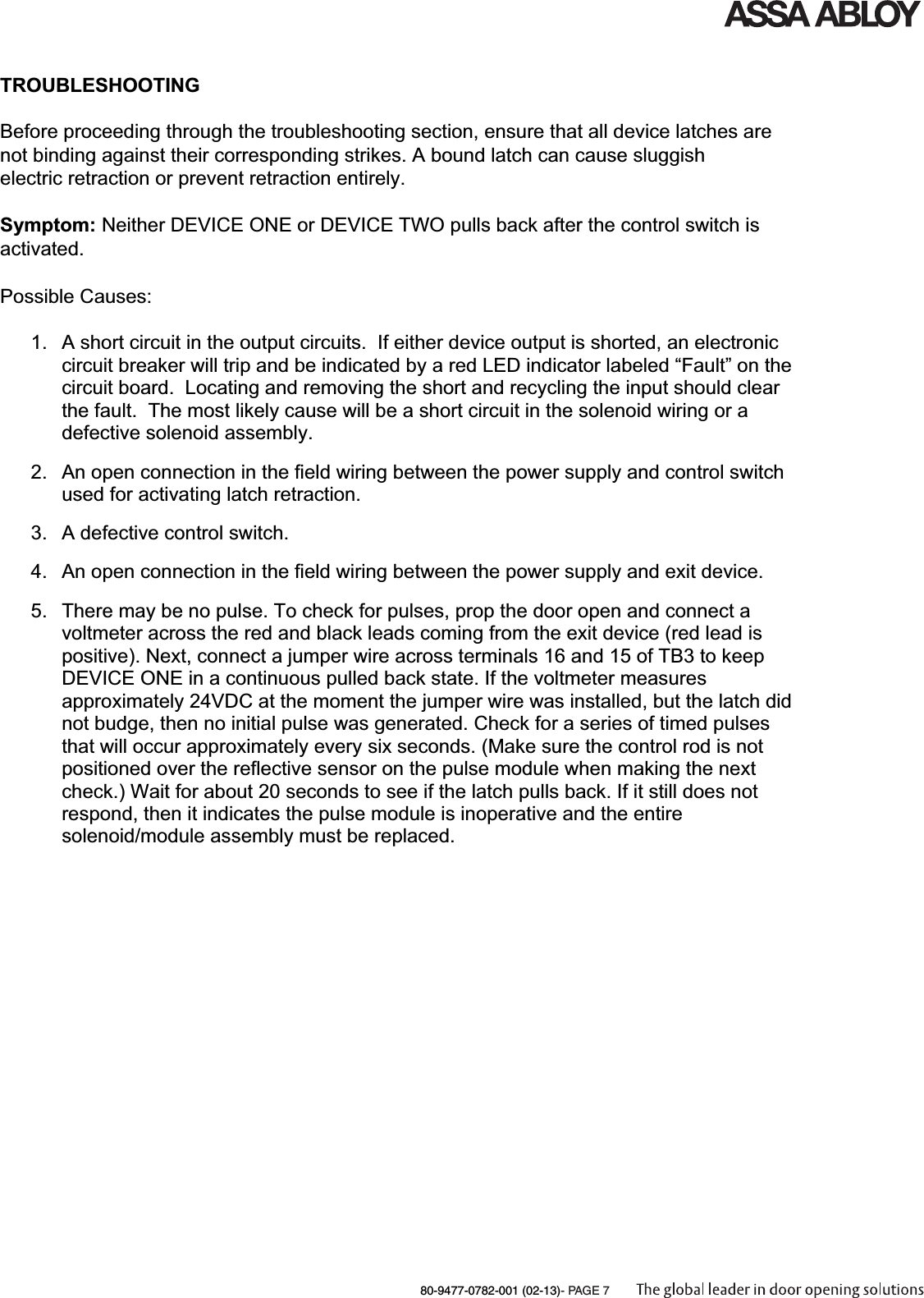 Page 7 of 8 - Corbin Russwin 80-9477-0782-001 (02-13) 782 Power Controller 80-9477-0782-00102-13782Power