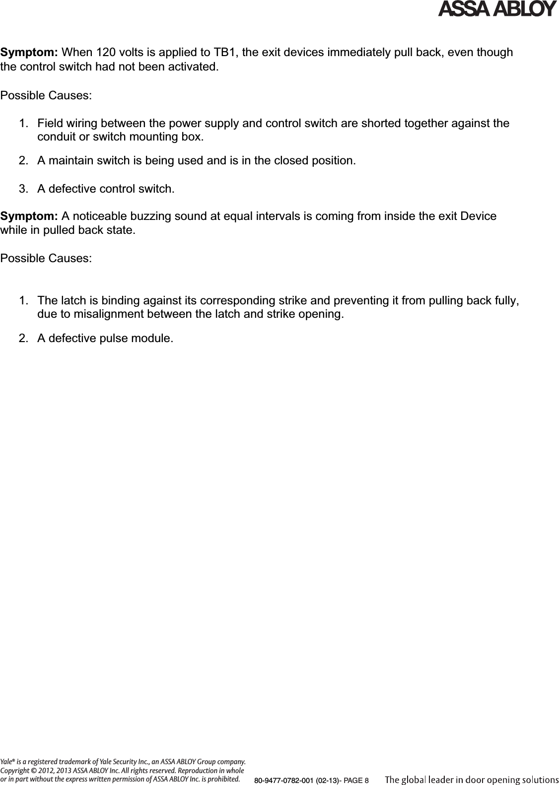 Page 8 of 8 - Corbin Russwin 80-9477-0782-001 (02-13) 782 Power Controller 80-9477-0782-00102-13782Power
