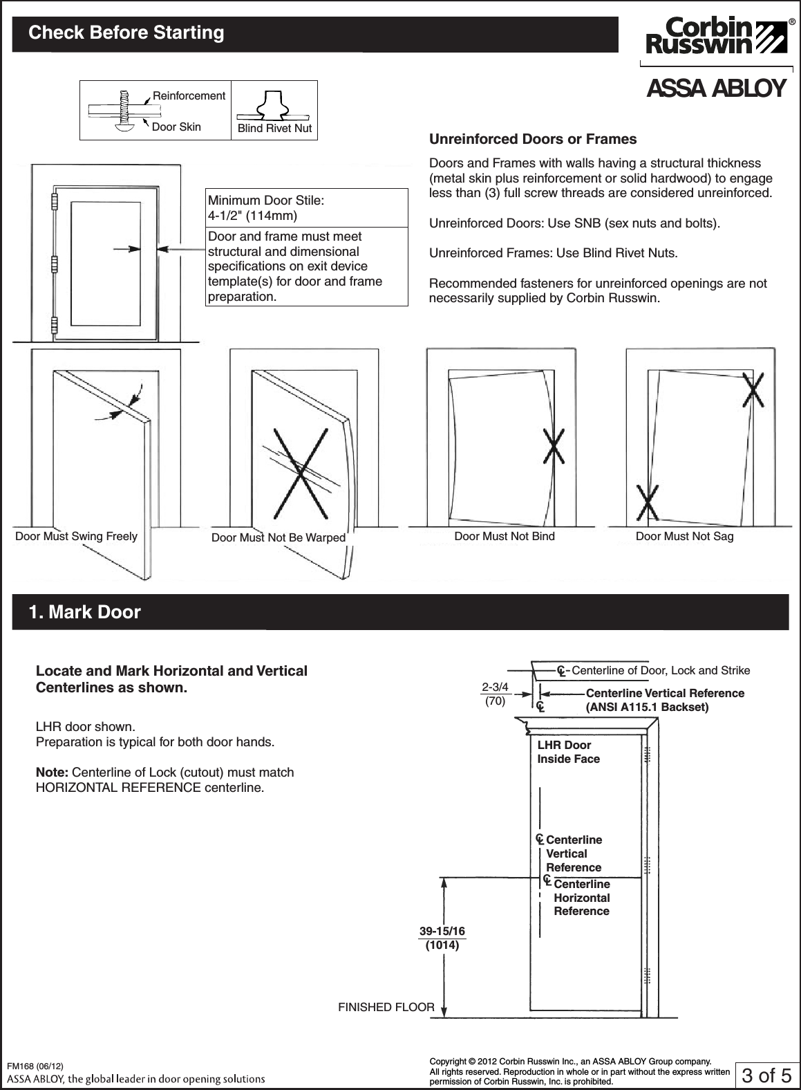 Page 3 of 5 - Corbin Russwin FM168 (06-12) ED5600A Series