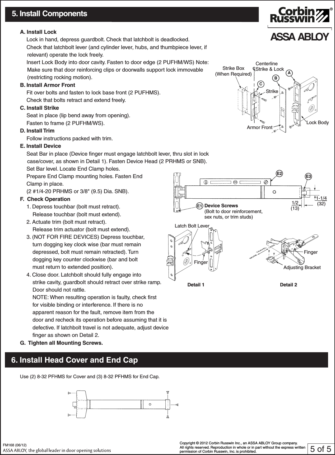 Page 5 of 5 - Corbin Russwin FM168 (06-12) ED5600A Series