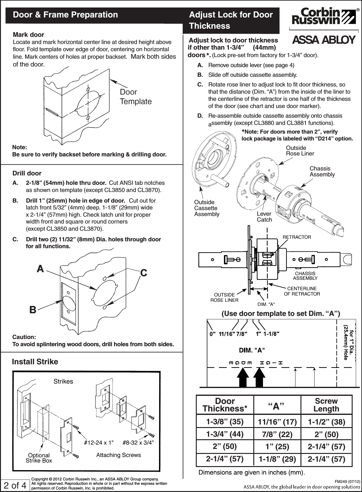 Page 2 of 4 - Corbin Russwin FM249 (07-12) CL3800 Series