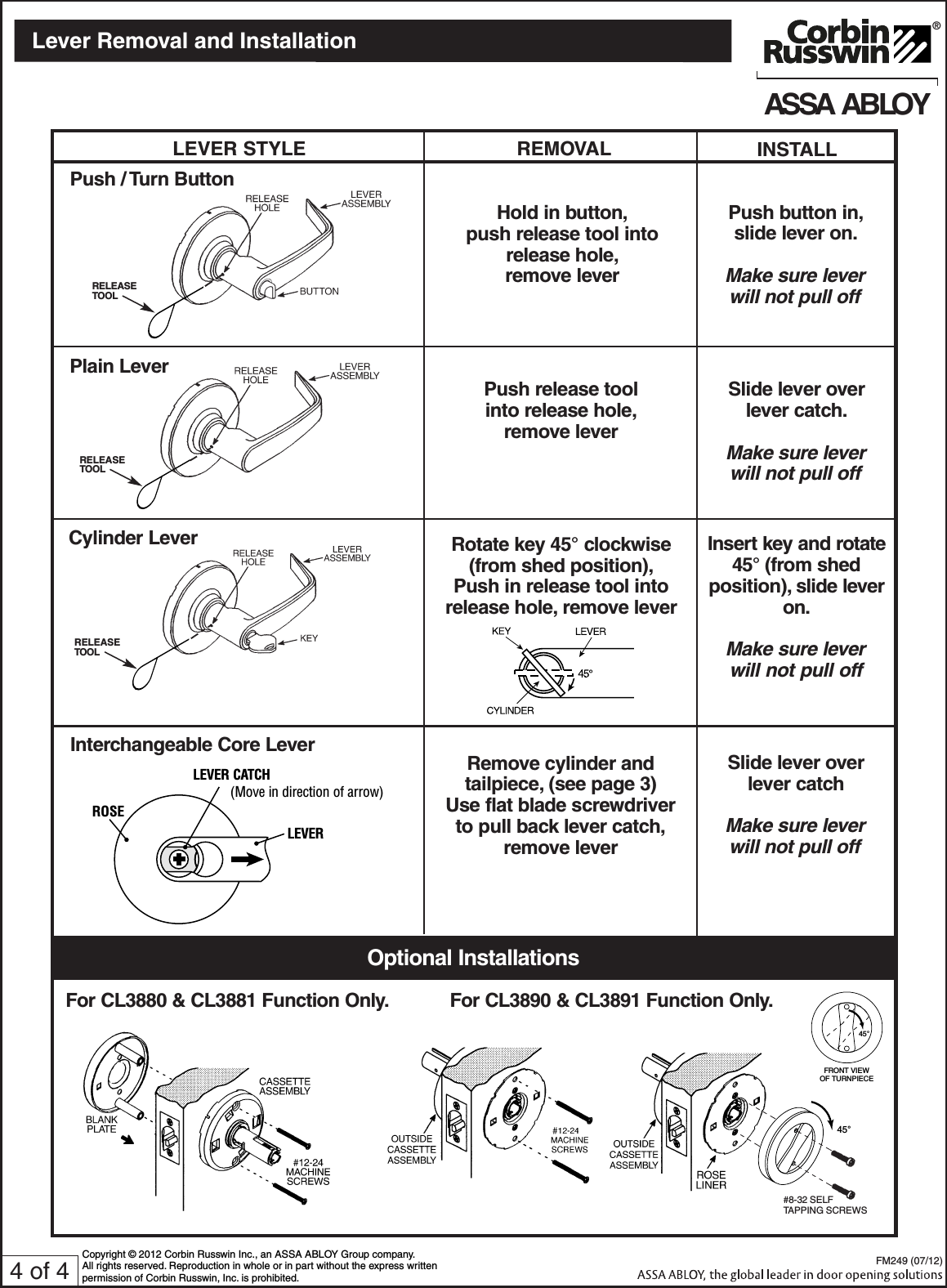 Page 4 of 4 - Corbin Russwin FM249 (07-12) CL3800 Series