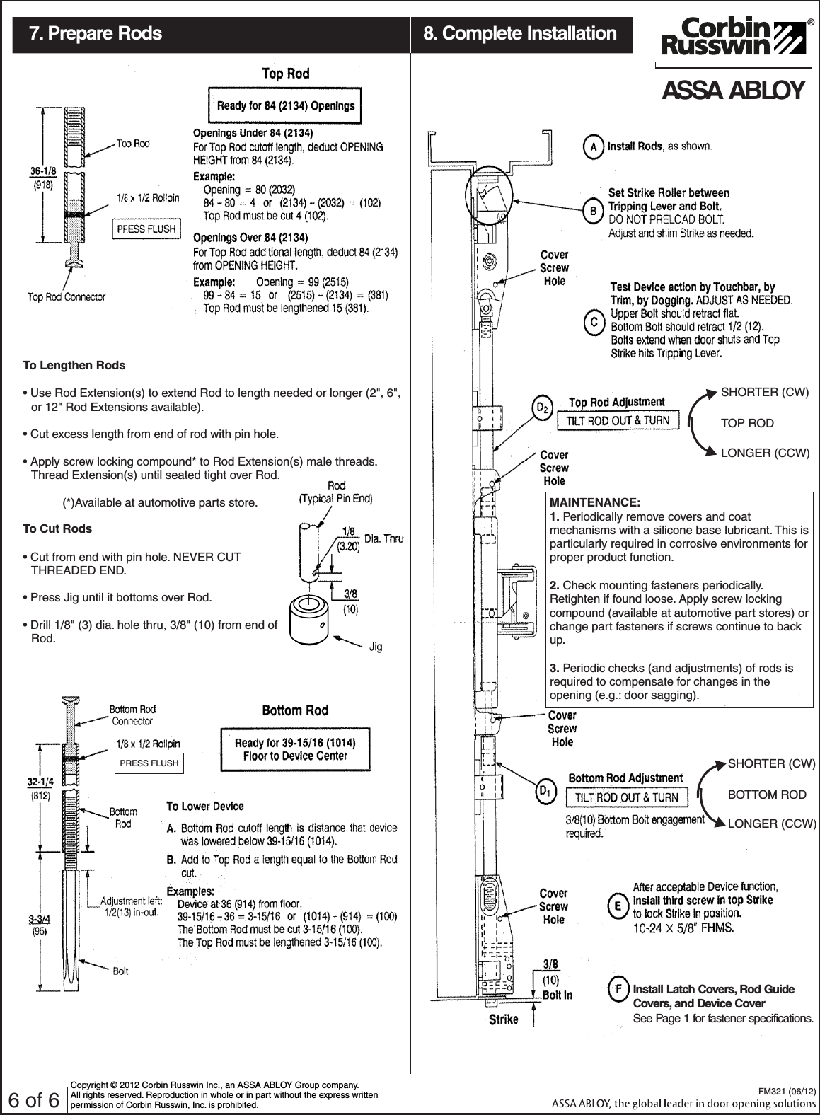 Page 6 of 6 - Corbin Russwin FM321 (06-12) ED4400, ED4400M And ED4400MA Series Surface Vertical Rod Exit Devices