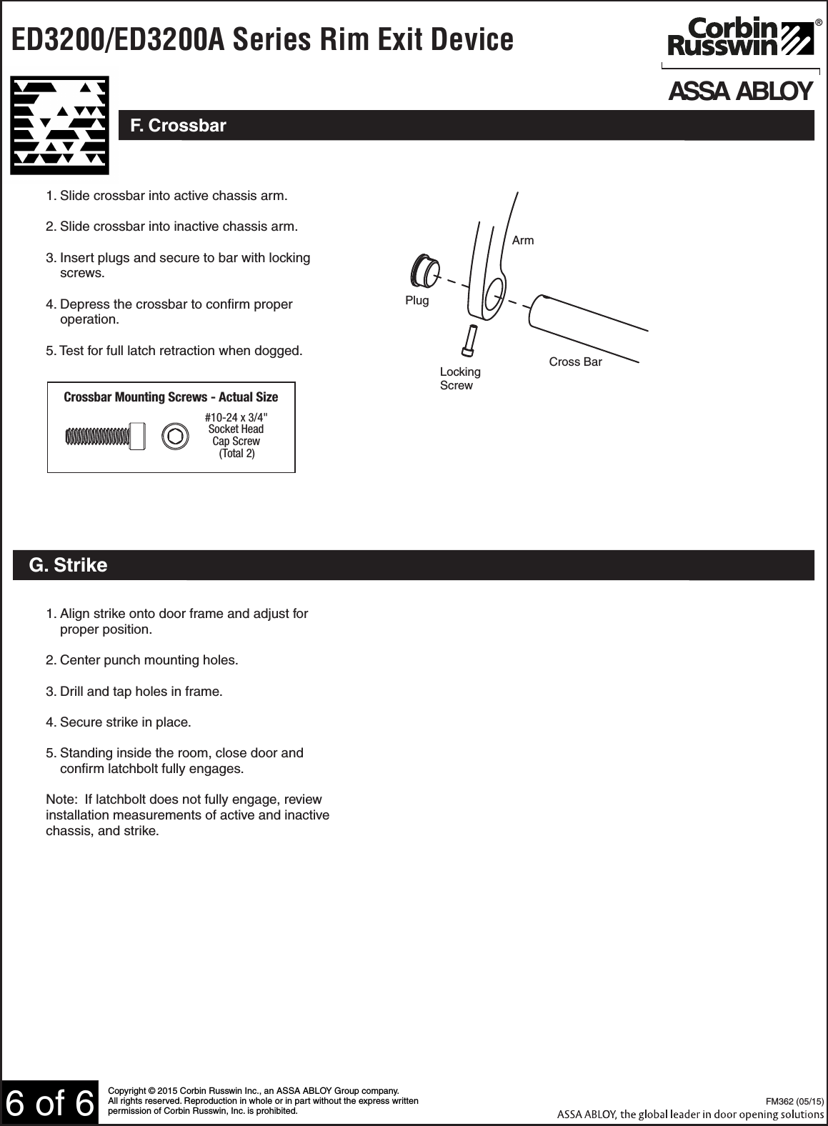 Page 6 of 6 - Corbin Russwin  ED3200/ED3200A Series Rim Type Exit Device FM36205-15