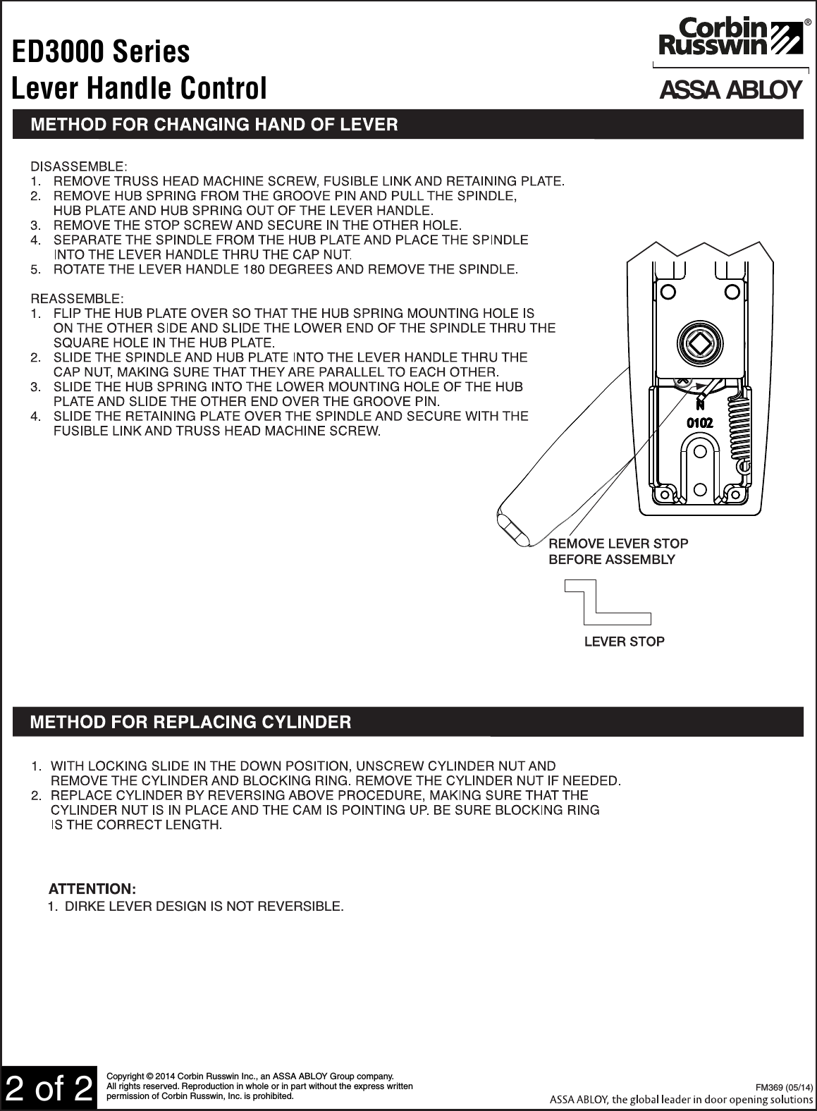 Page 2 of 2 - Corbin Russwin  ED3000 Series Lever Handle Control FM36905-14