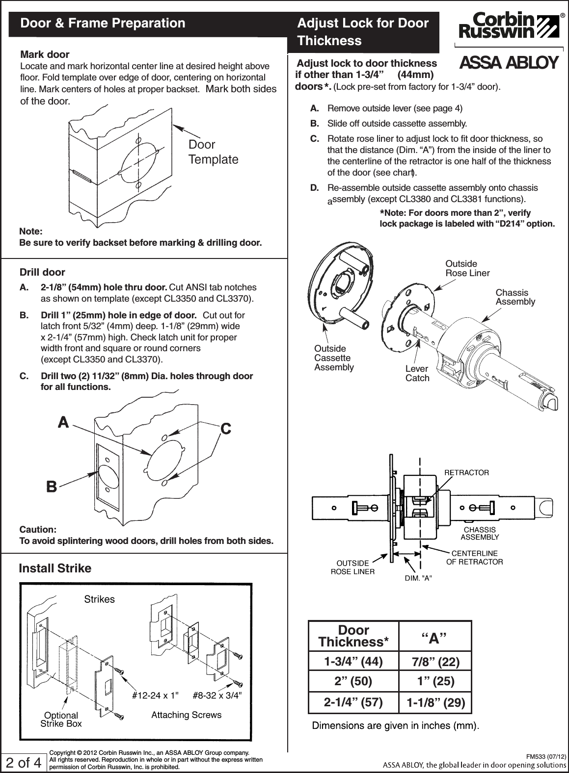 Page 2 of 4 - Corbin Russwin FM533 (07-12) CL3300 Series FM53307-12