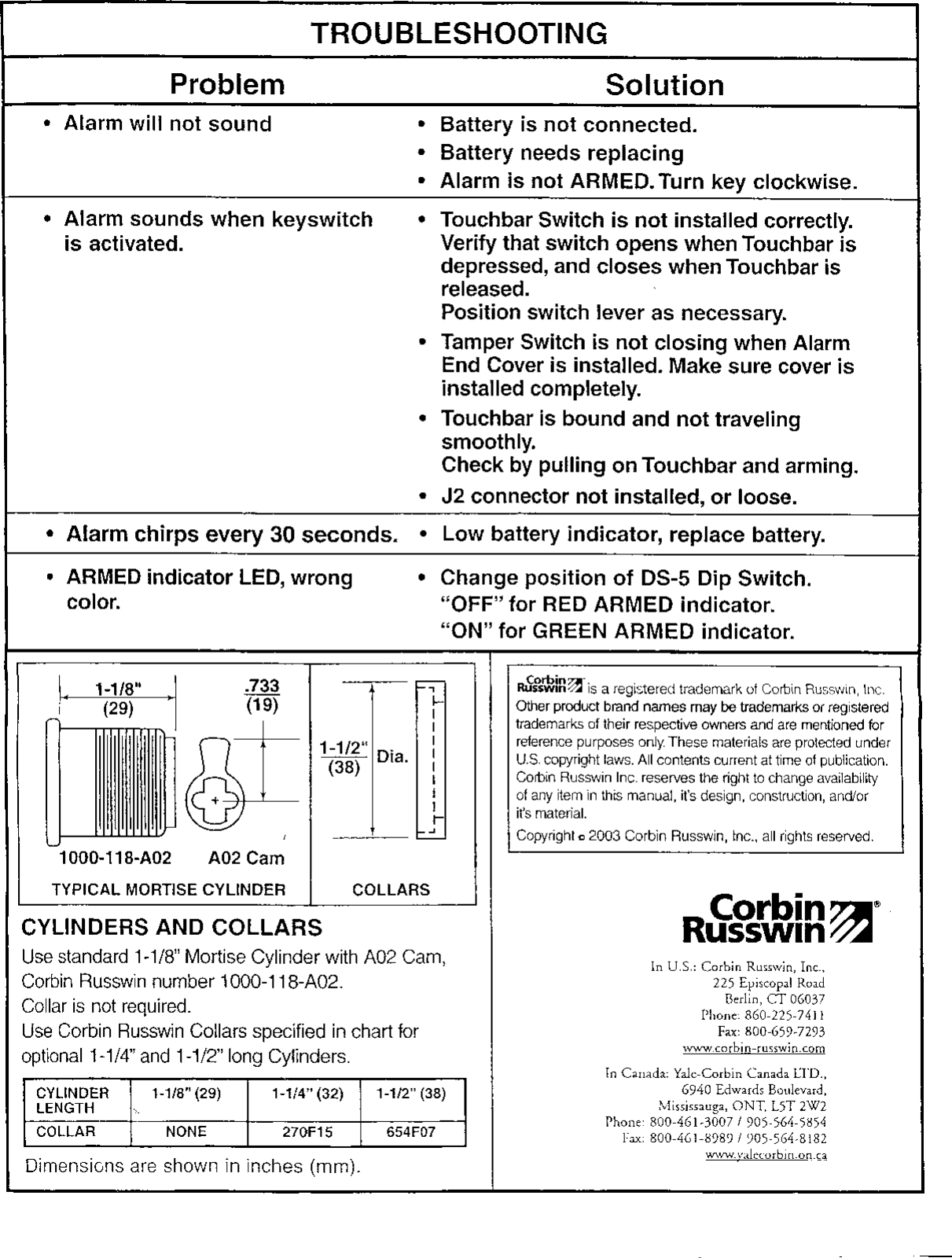 Page 4 of 4 - Corbin Russwin  ED4000, ED5000 With M61 Alarm Option And ED40AK, ED50AK Retrofit Kit FM542A