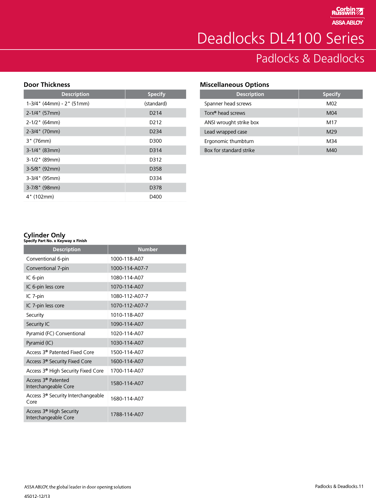 Page 11 of 12 - Corbin Russwin  Padlocks And Deadlocks Aadss1004445