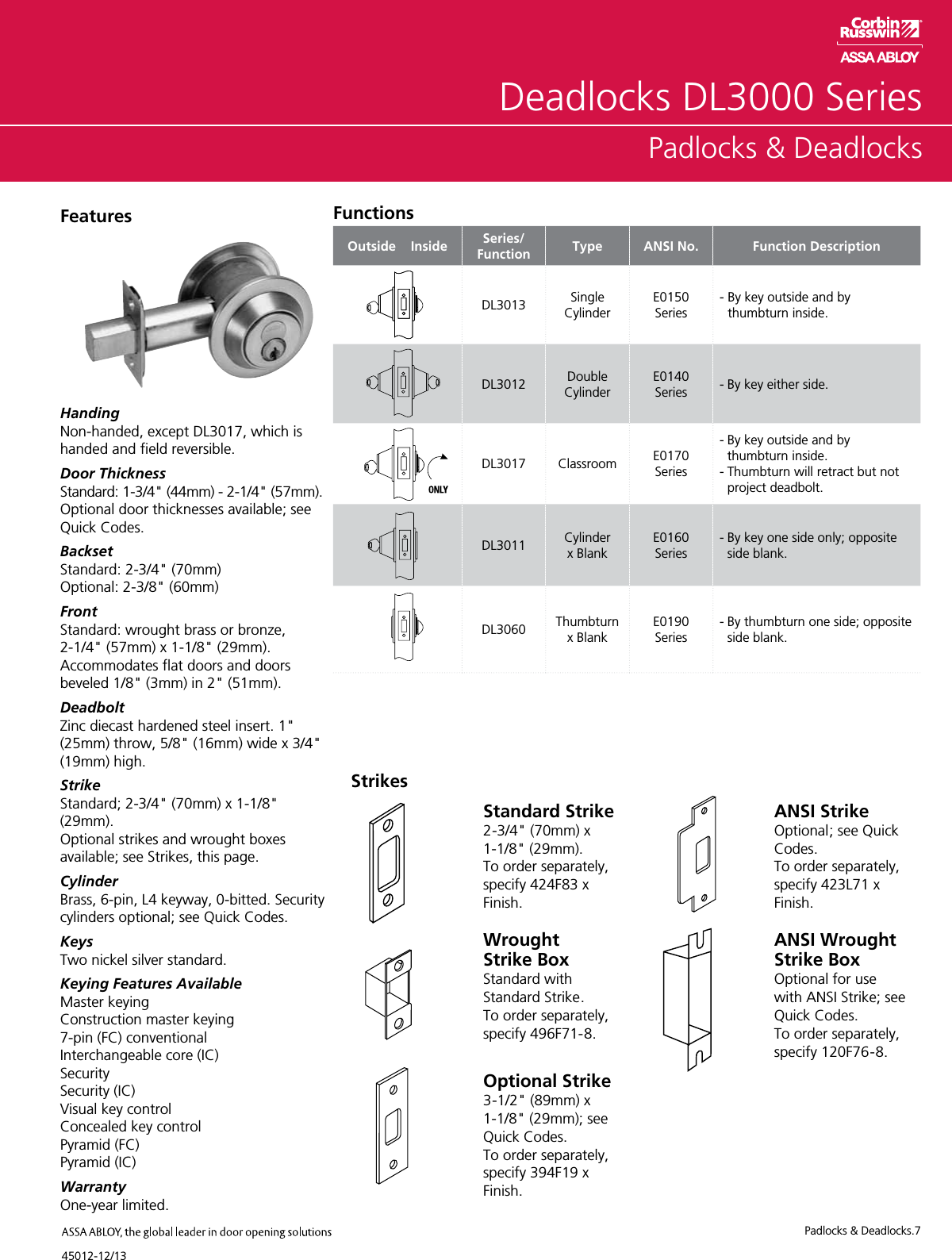 Page 7 of 12 - Corbin Russwin  Padlocks And Deadlocks Aadss1004445