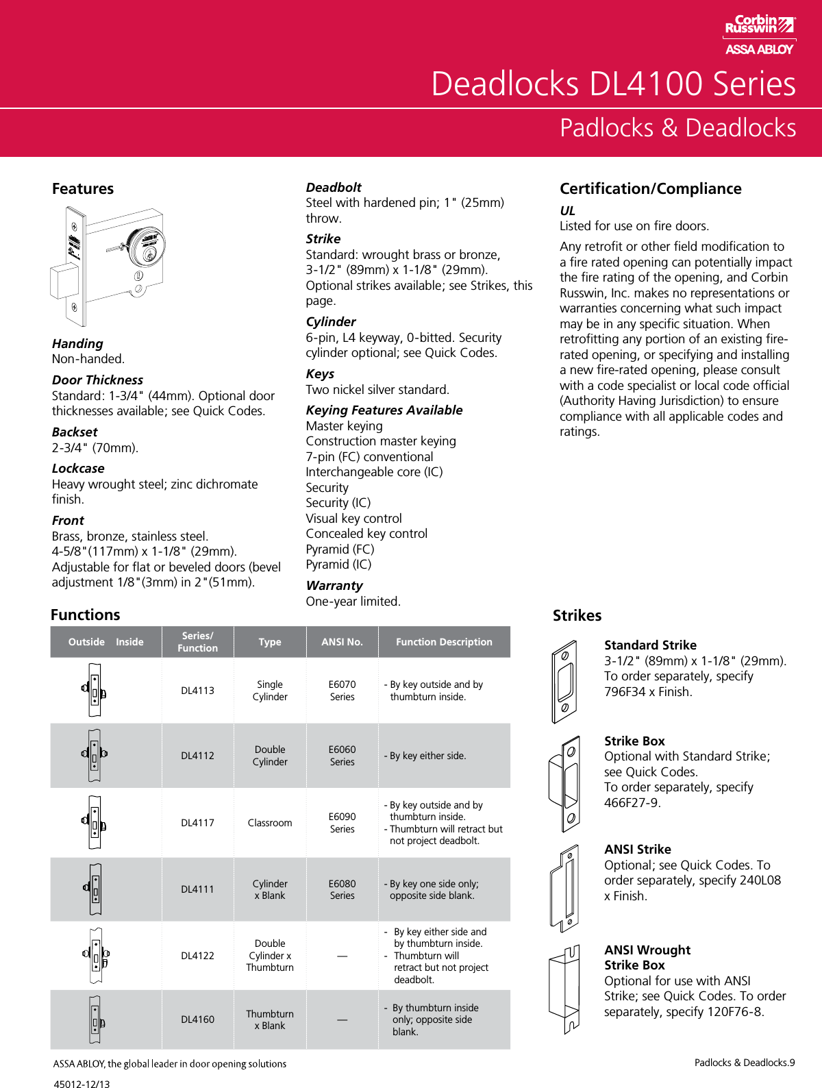 Page 9 of 12 - Corbin Russwin  Padlocks And Deadlocks Aadss1004445