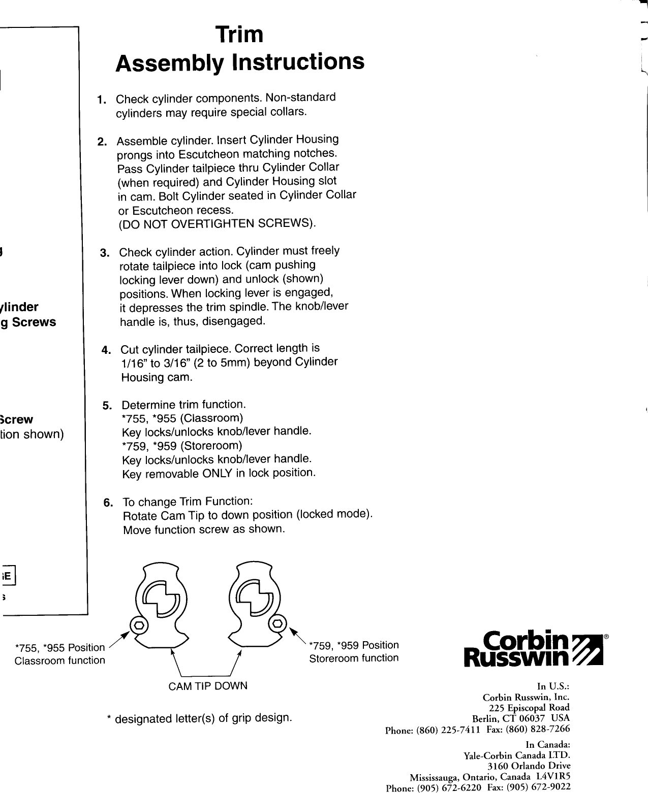 Page 4 of 4 - Corbin Russwin 755-759 & 955-959 Trim For ED5000 Series Fm176b