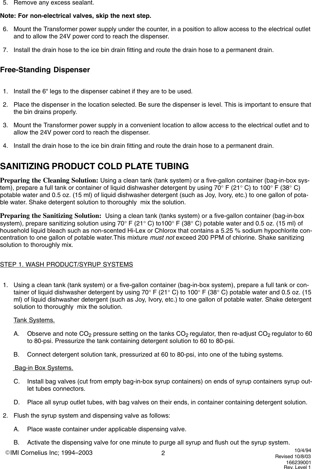 Page 2 of 9 - Cornelius Cornelius-Ice-Cooled-Dispensers-Users-Manual-  Cornelius-ice-cooled-dispensers-users-manual