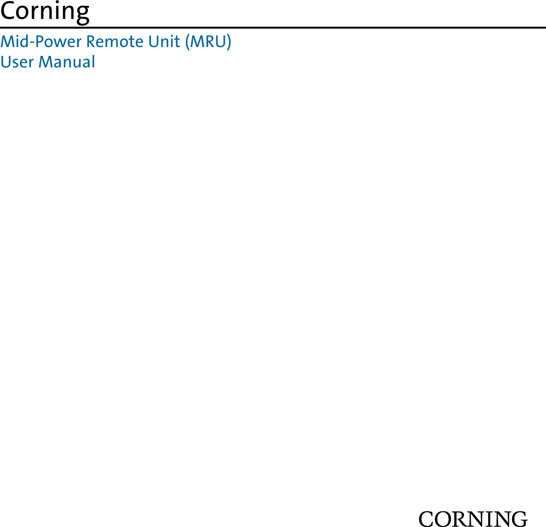 Corning Mid-Power Remote Unit (MRU)User Manual
