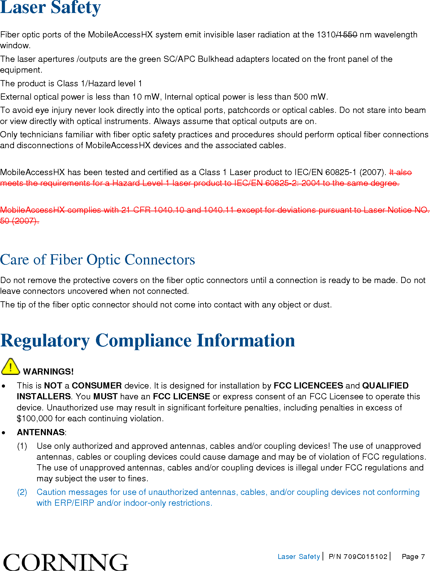 Page 7 of Corning Optical Communication HX-WCS-MIMO Optical RepeaterModel name - HX-WCS-MIMO User Manual HX WCS