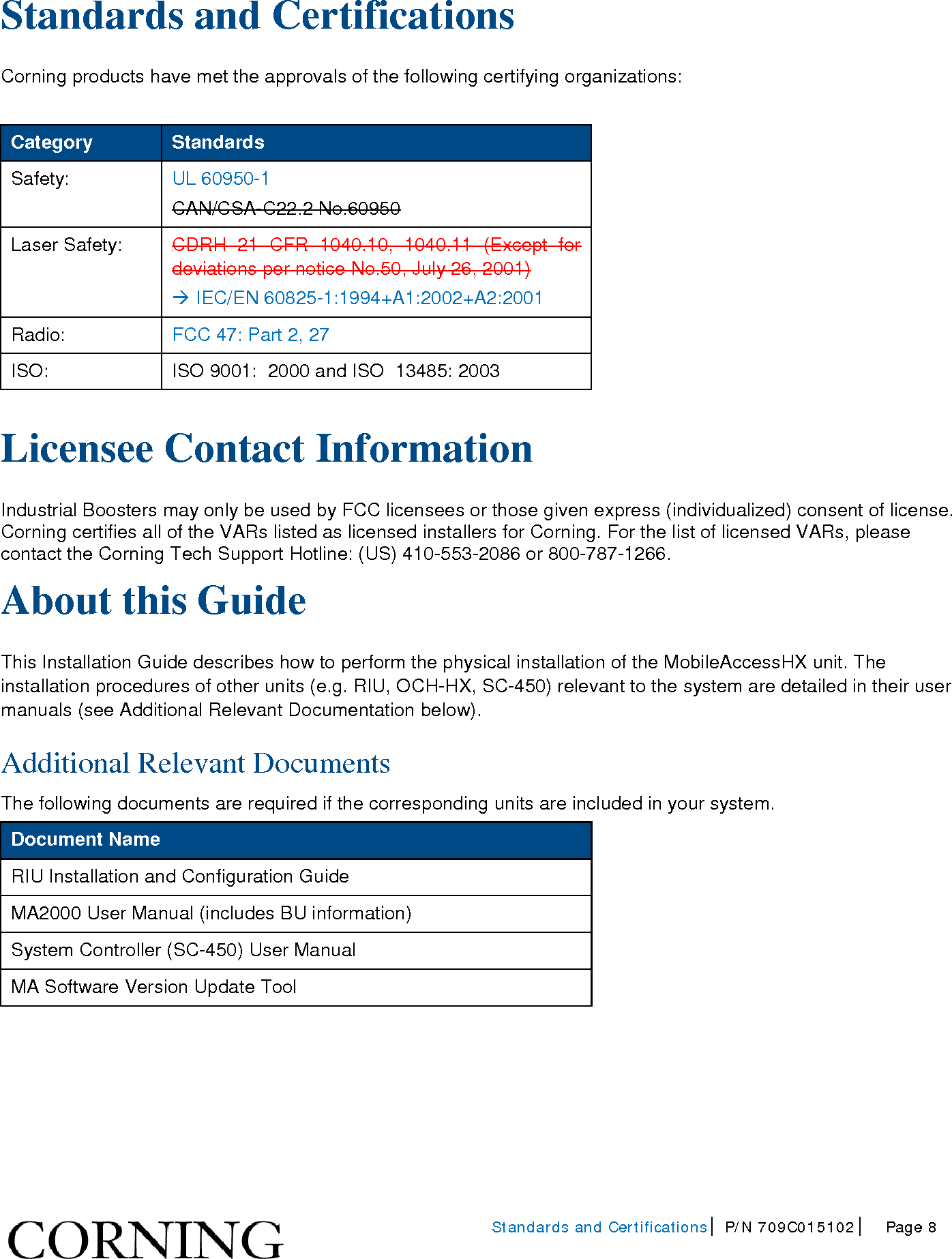 Page 8 of Corning Optical Communication HX-WCS-MIMO Optical RepeaterModel name - HX-WCS-MIMO User Manual HX WCS