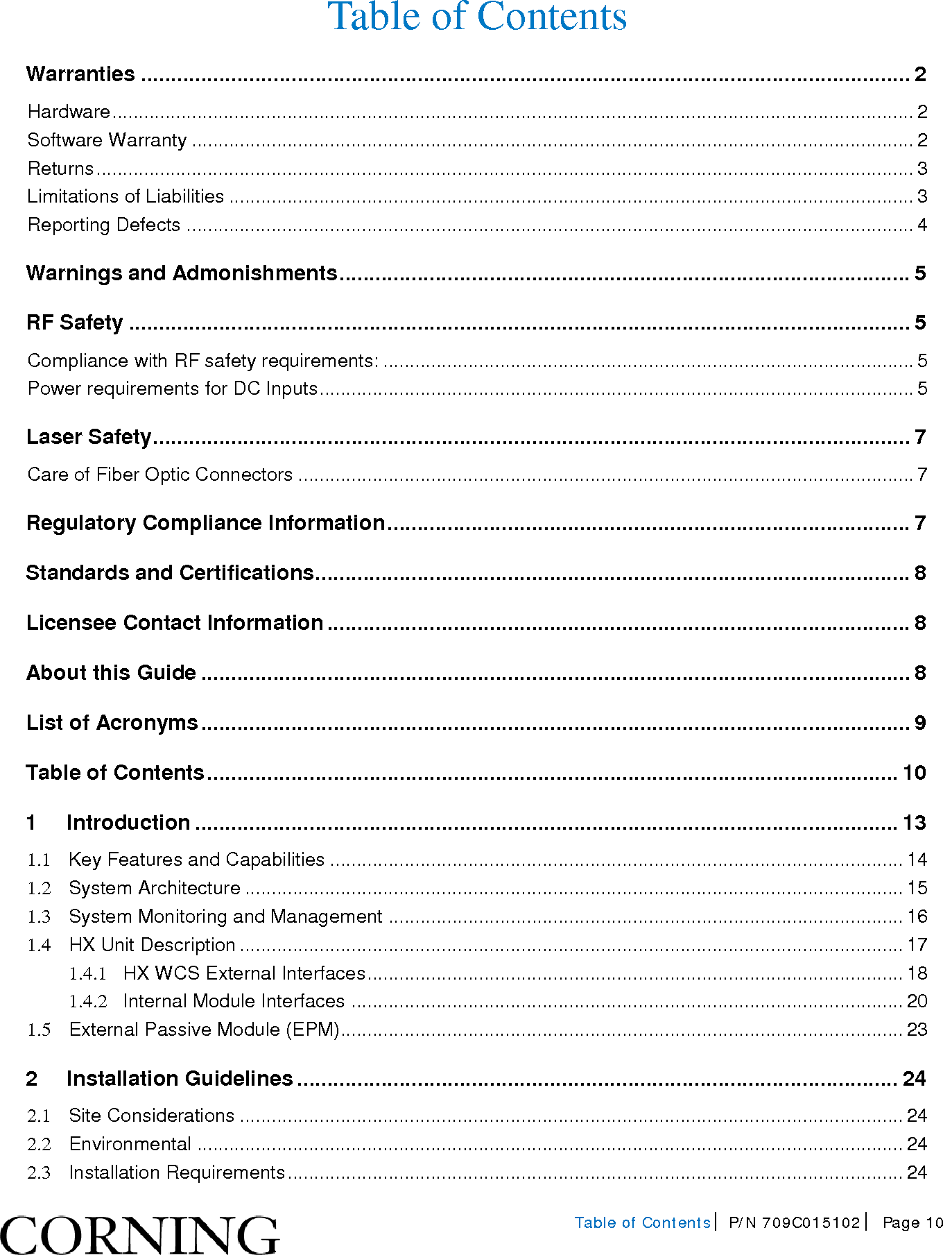 Page 10 of Corning Optical Communications HX-WCS-MIMO Optical RepeaterModel name - HX-WCS-MIMO User Manual HX WCS
