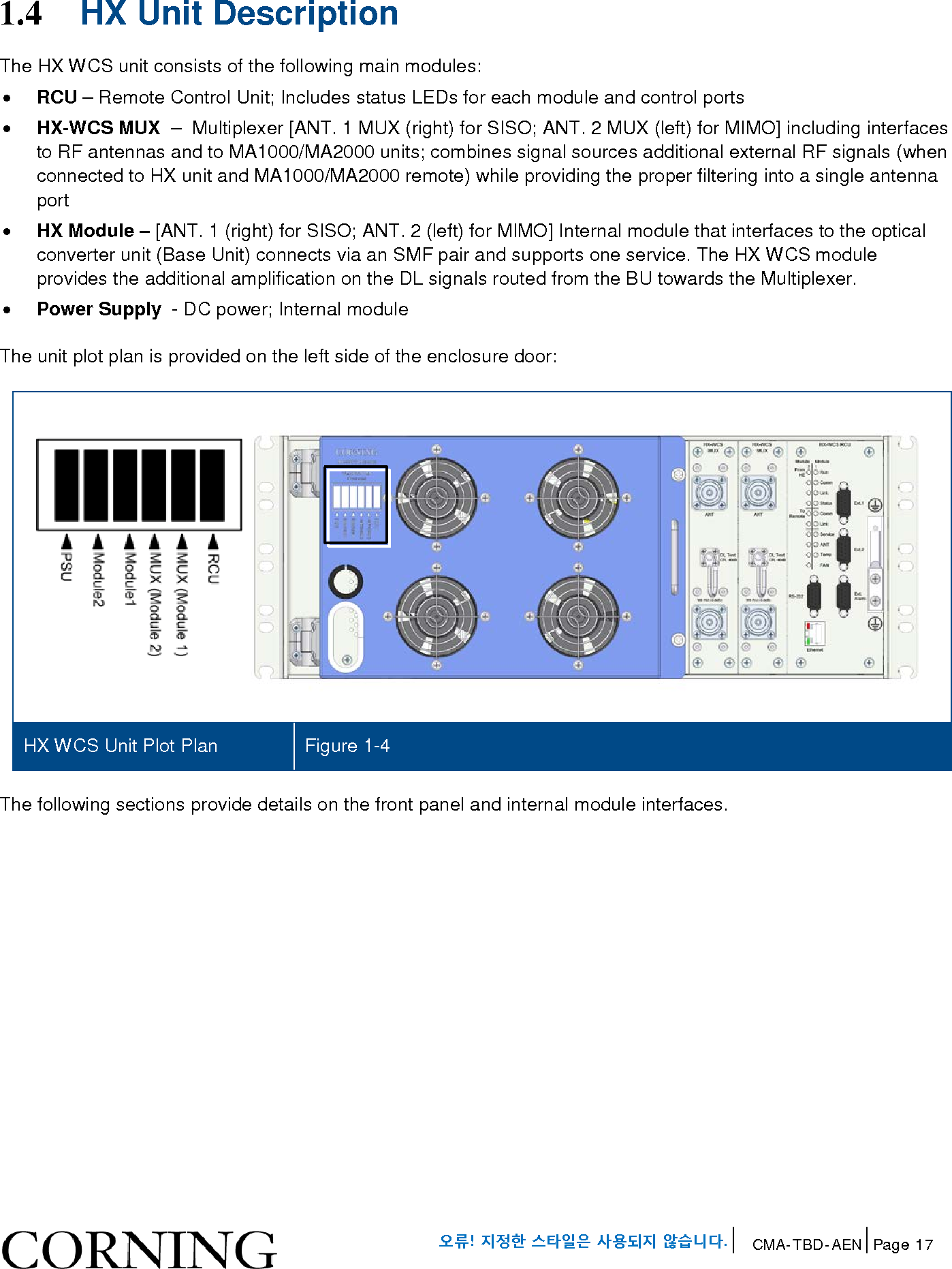 Page 17 of Corning Optical Communications HX-WCS-MIMO Optical RepeaterModel name - HX-WCS-MIMO User Manual HX WCS