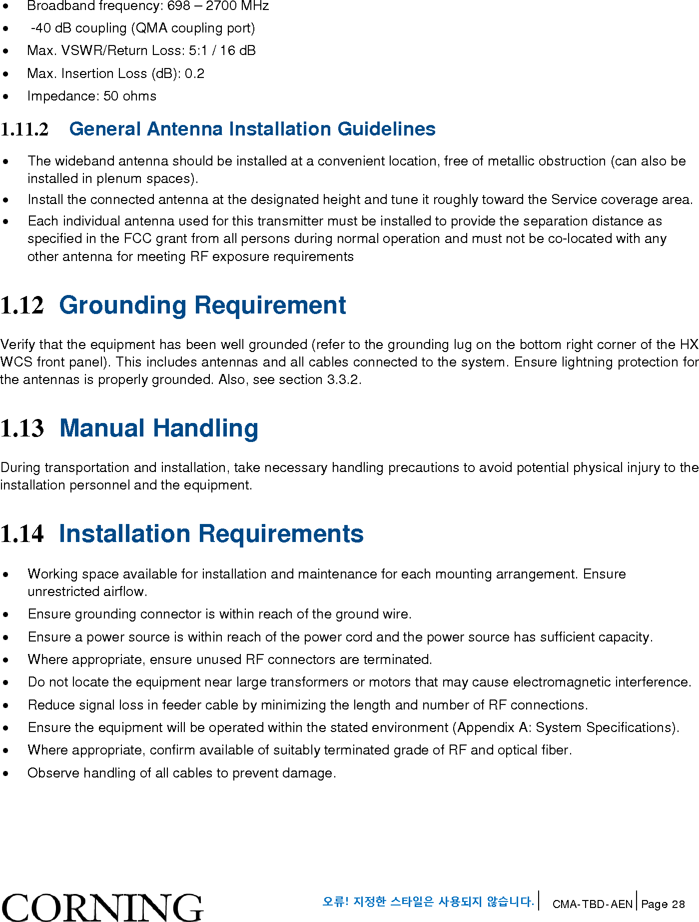 Page 28 of Corning Optical Communications HX-WCS-MIMO Optical RepeaterModel name - HX-WCS-MIMO User Manual HX WCS