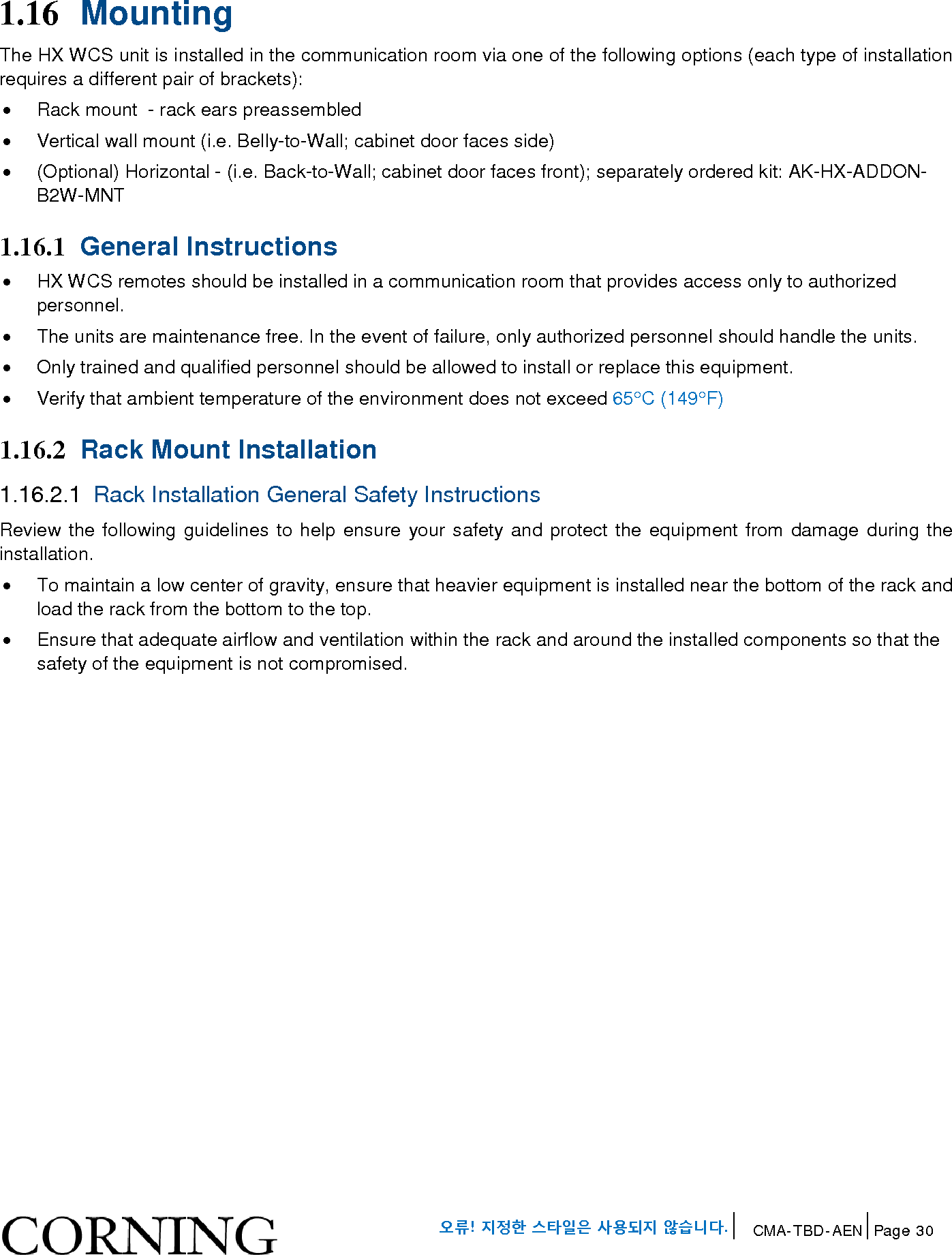 Page 30 of Corning Optical Communications HX-WCS-MIMO Optical RepeaterModel name - HX-WCS-MIMO User Manual HX WCS