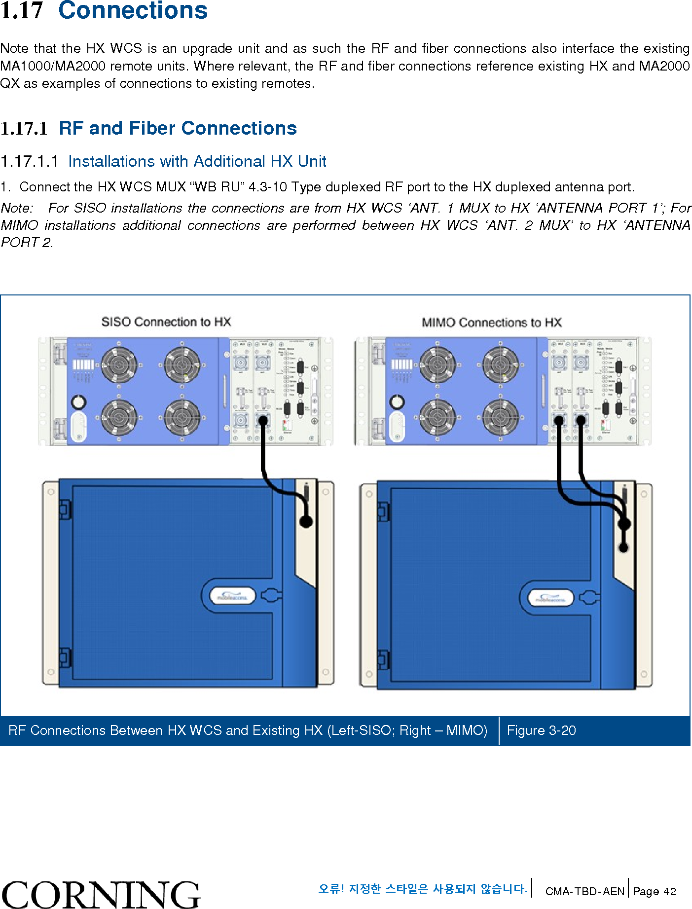 Page 42 of Corning Optical Communications HX-WCS-MIMO Optical RepeaterModel name - HX-WCS-MIMO User Manual HX WCS