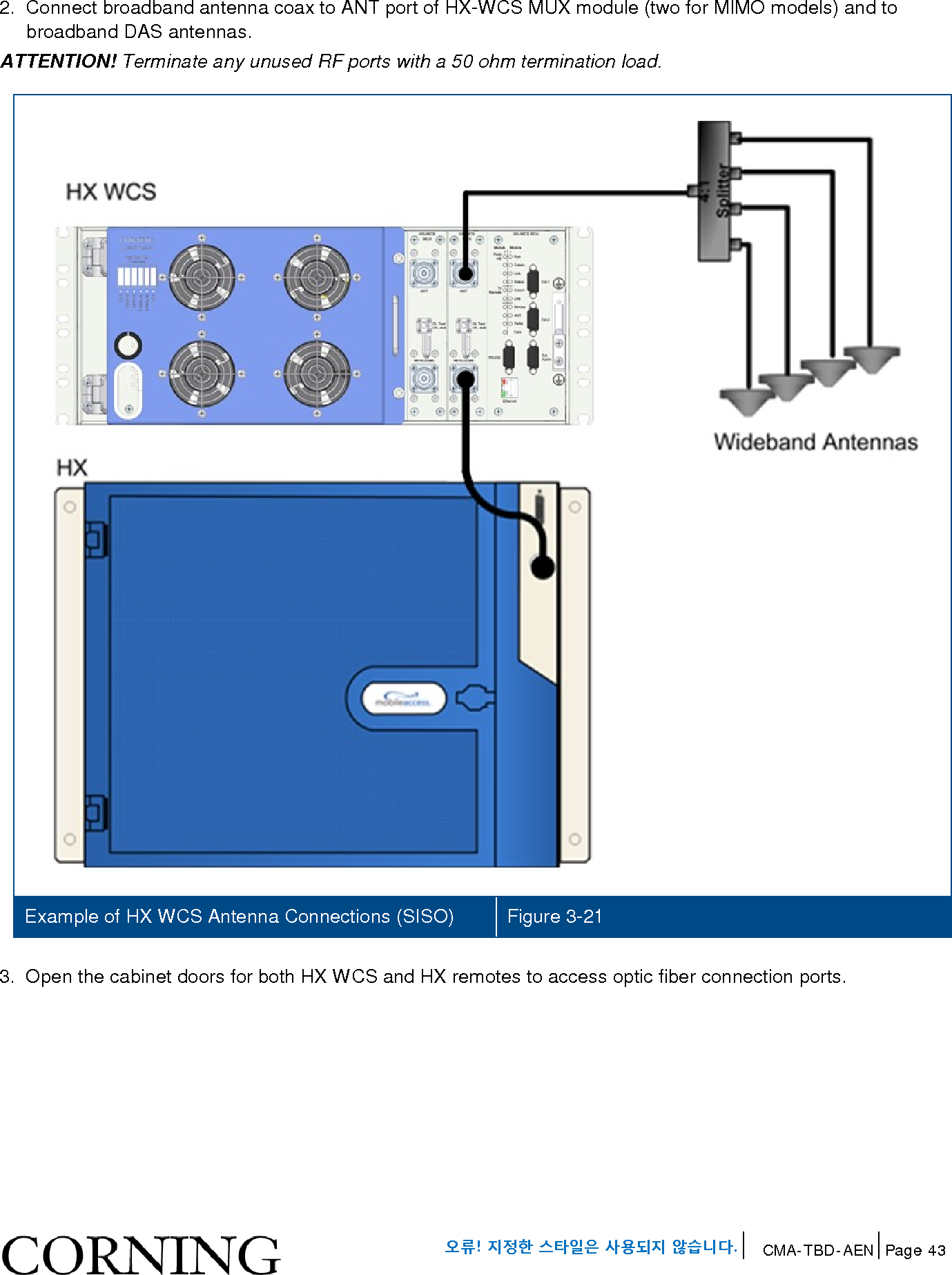 Page 43 of Corning Optical Communications HX-WCS-MIMO Optical RepeaterModel name - HX-WCS-MIMO User Manual HX WCS
